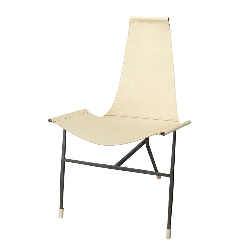 Abilene Off-White Leather and Iron Lounge Chair