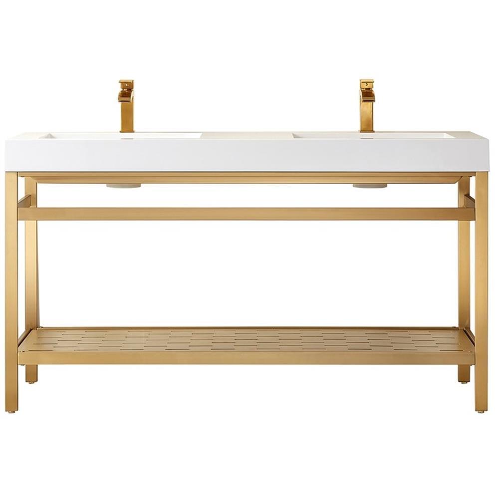 Ablitas 60" Double Sink Vanity with Brushed Gold Frame and White Top