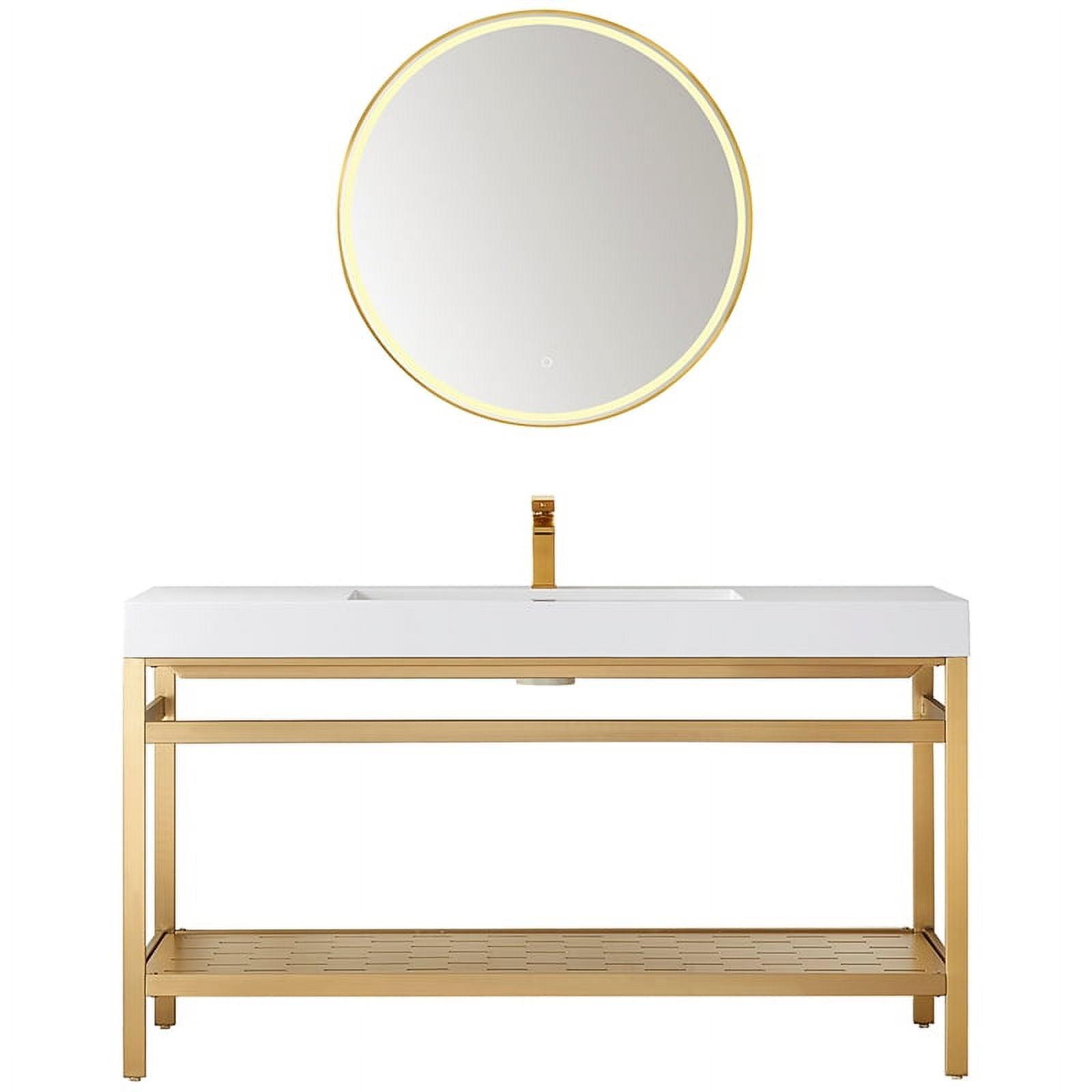 Ablitas 60" Single Sink Bath Vanity Brushed Gold Metal Frame White Top & Mirror