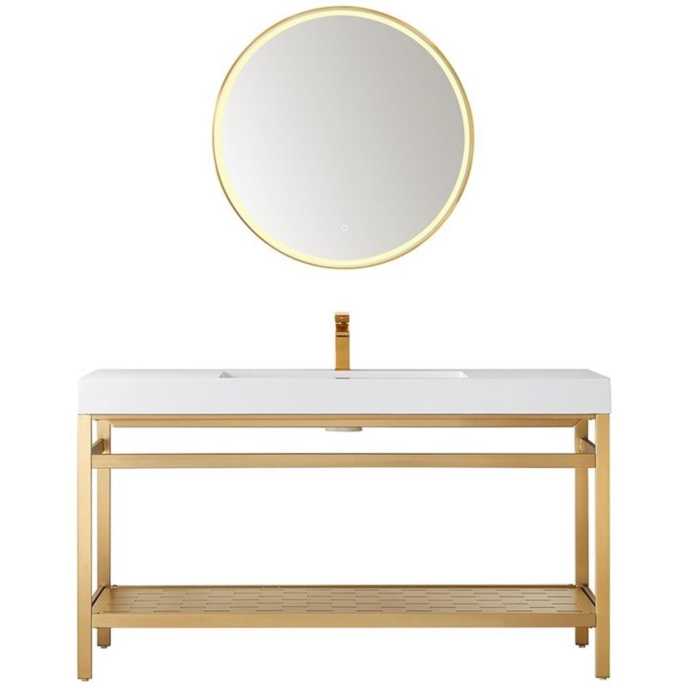 Ablitas 60" Brushed Gold Metal Frame White Top Single Sink Vanity