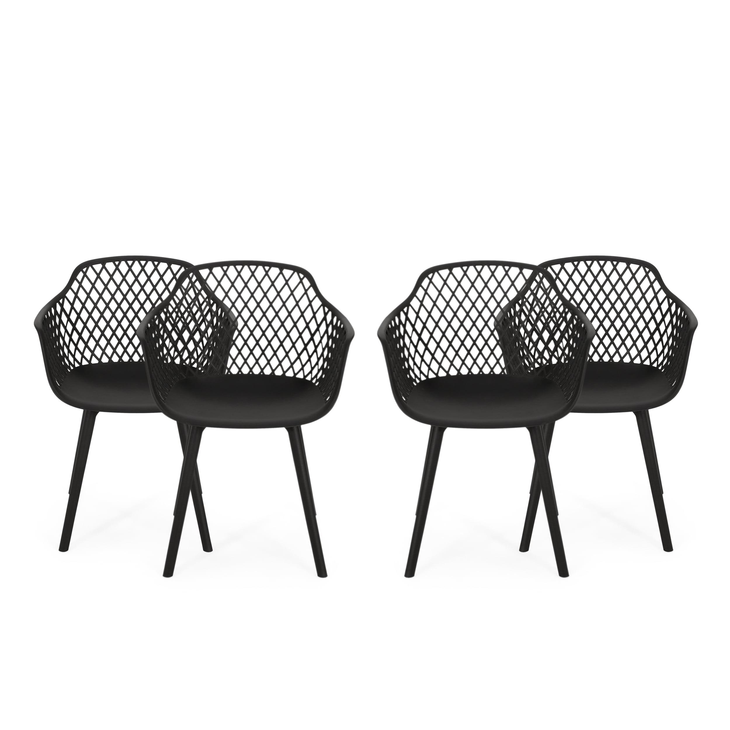 Set of 4 Modern Black Polypropylene Outdoor Dining Armchairs