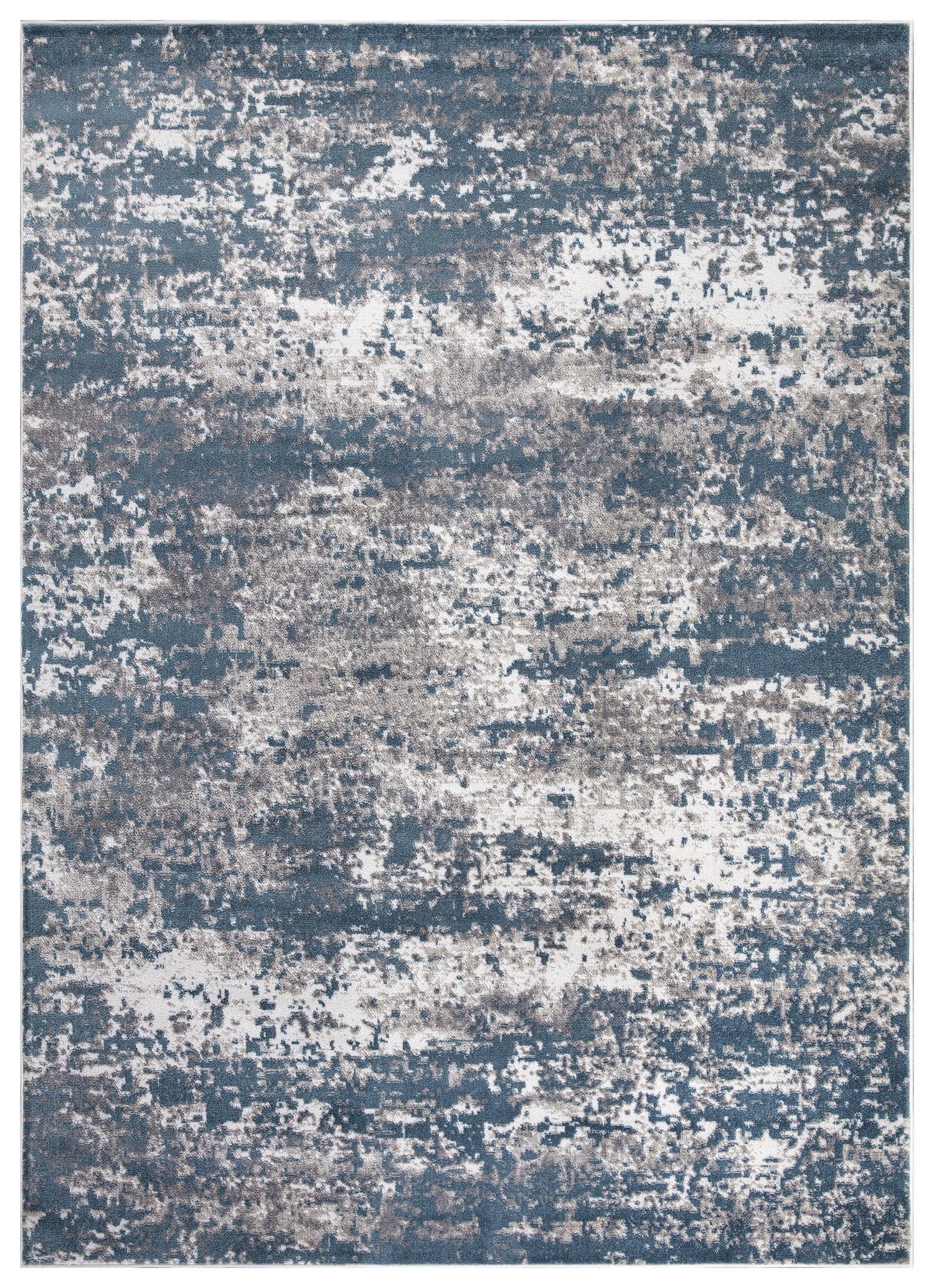 Abstract Blue and Gray 5' x 7' Stain-Resistant Area Rug