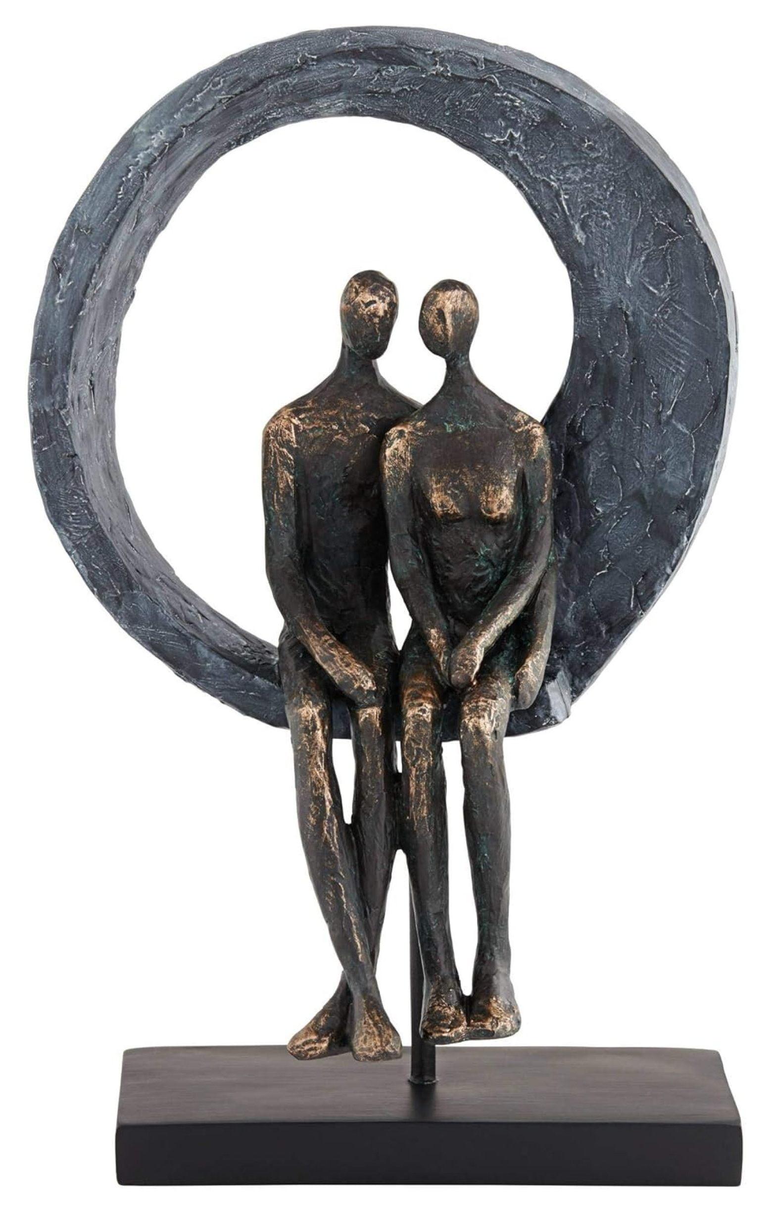 Antique Brass Abstract Couple Sculpture with Black Base