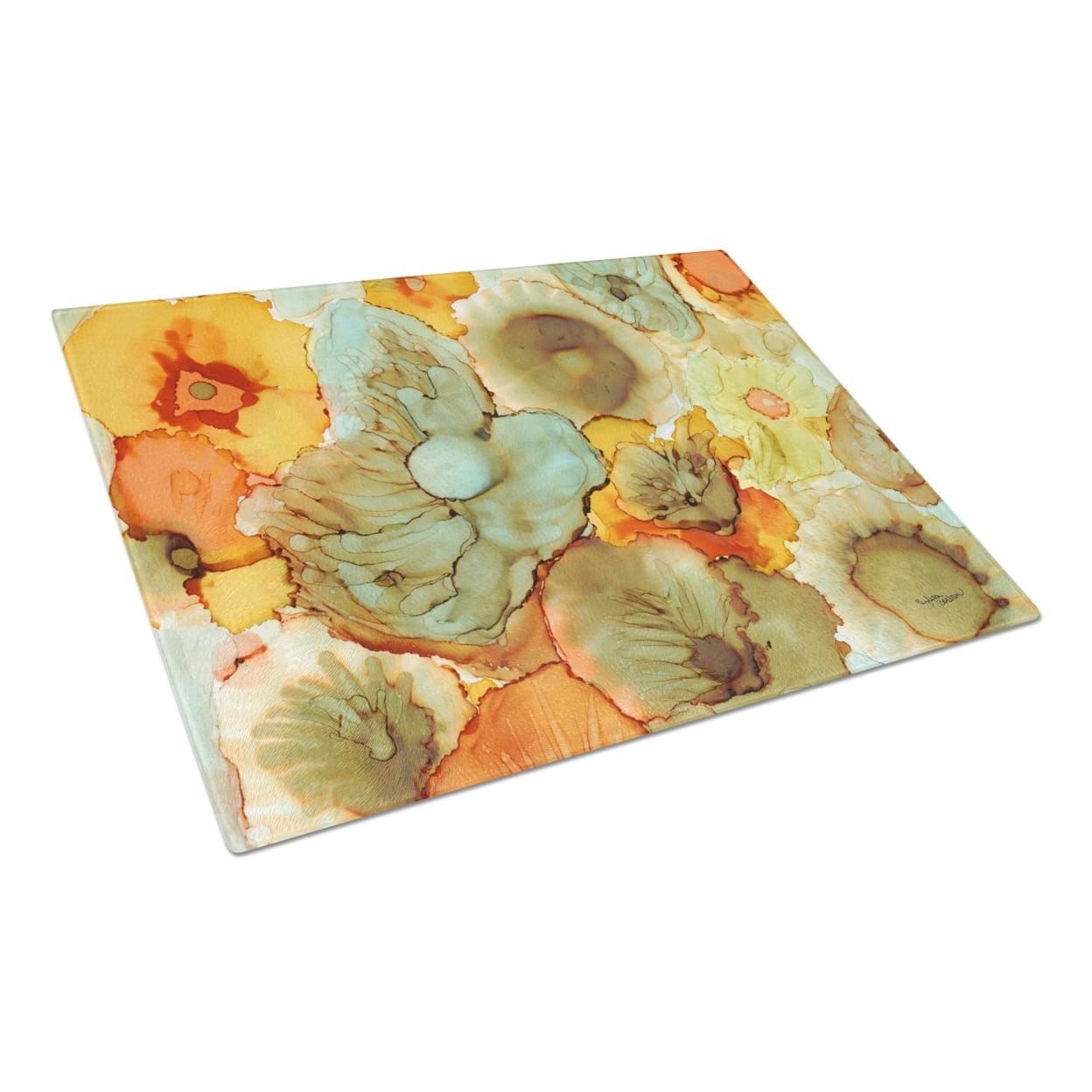 Large Teal and Orange Abstract Floral Glass Cutting Board