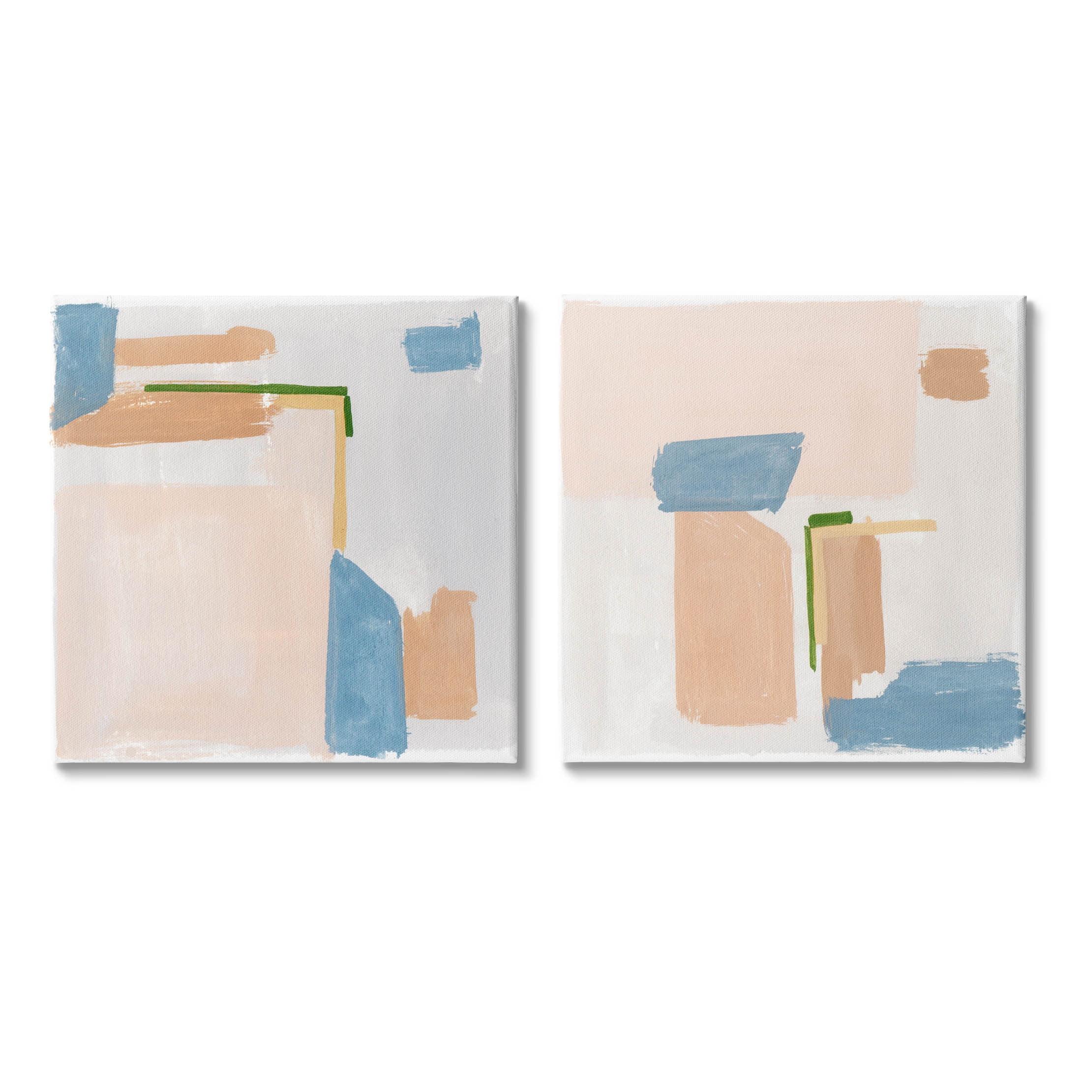 Stupell Industries " Abstract Pink Blocked Contemporary Shapes " by Melissa Wang 2 - Pieces Painting Print
