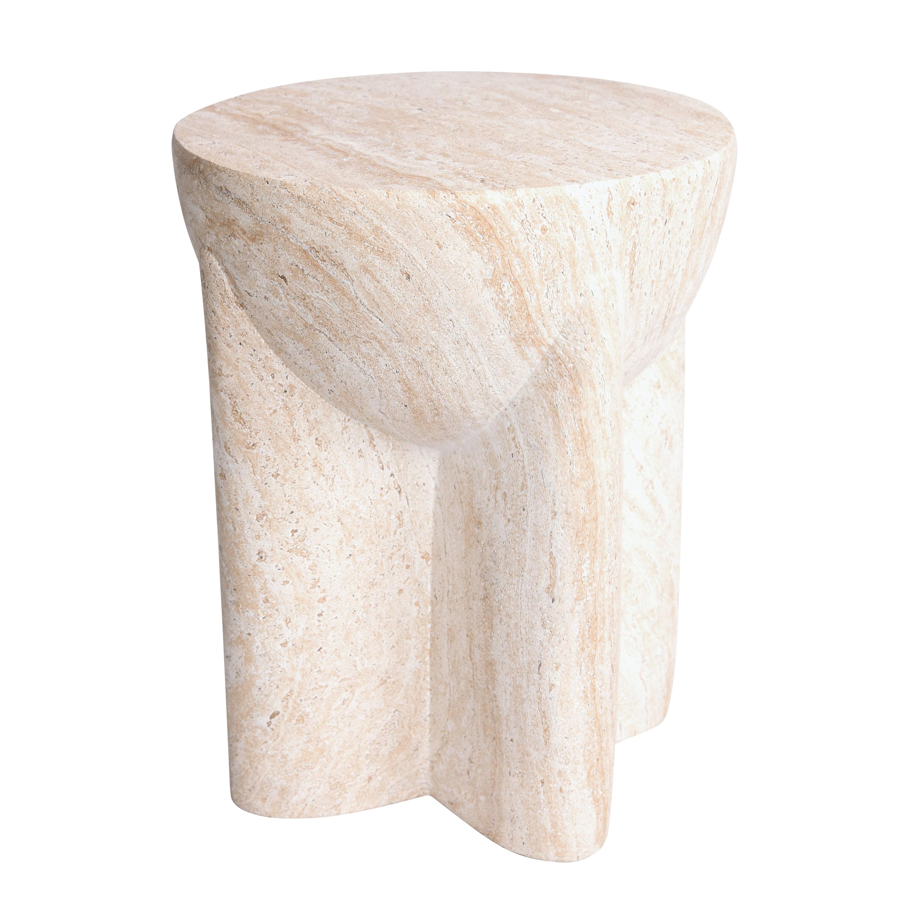 Abstract Travertine Stone Finish Round Side Accent Table