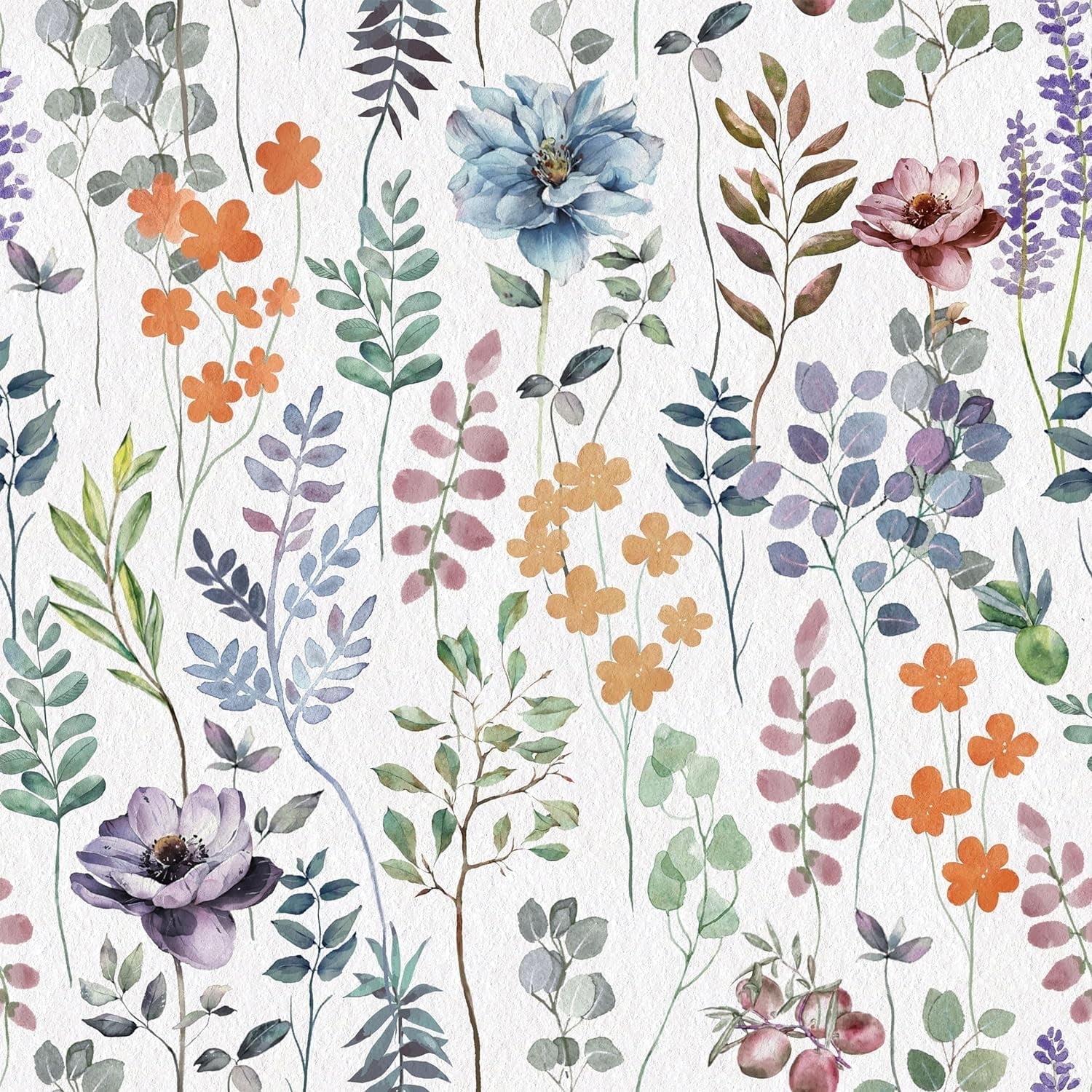 Abyssaly White Floral Wallpaper Peel and Stick Wallpaper 17.7" x 118" Vinly Floral Wall Paper Contact Paper for Bedroom Kitchen Home Décor and Old Furniture Renovation