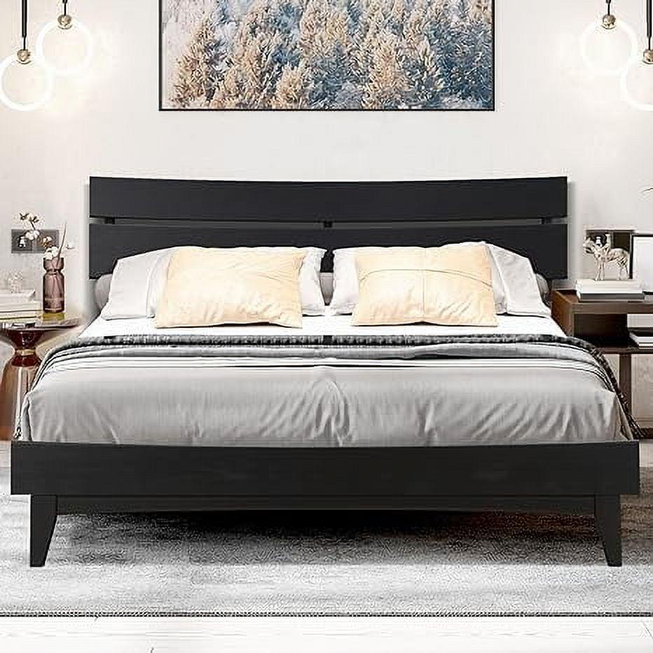 Acacia Aurora Premium Solid Wood Platform Bed Frame and High Headboard, King Bed Frame with Headboard Included, Mid Century Modern Bed with 5 years Warranty