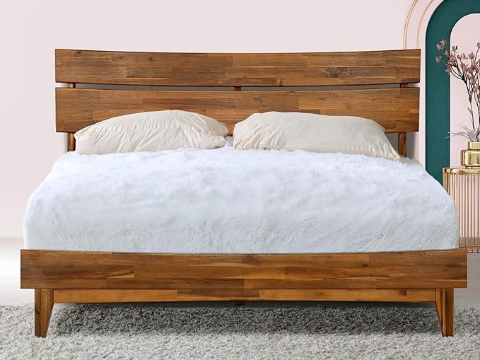 Acacia Walnut Queen Bed Frame with High Headboard