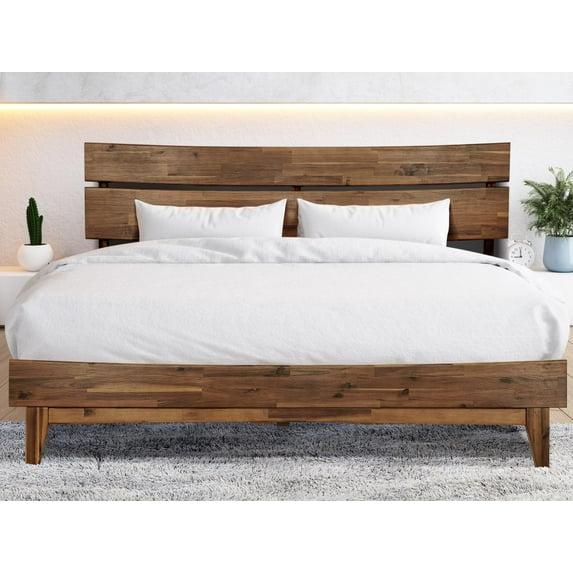 Acacia Aurora Premium Solid Wood Platform Bed Frame and High Headboard, Queen Bed Frame with Headboard, Mid Century Modern Bed with 5 years Warranty