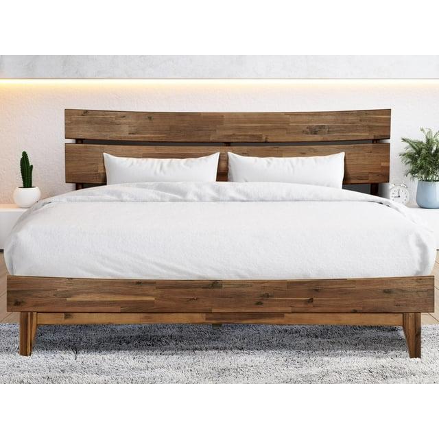 Acacia Aurora Premium Solid Wood Platform Bed Frame and High Headboard, Queen Bed Frame with Headboard, Mid Century Modern Bed with 5 years Warranty