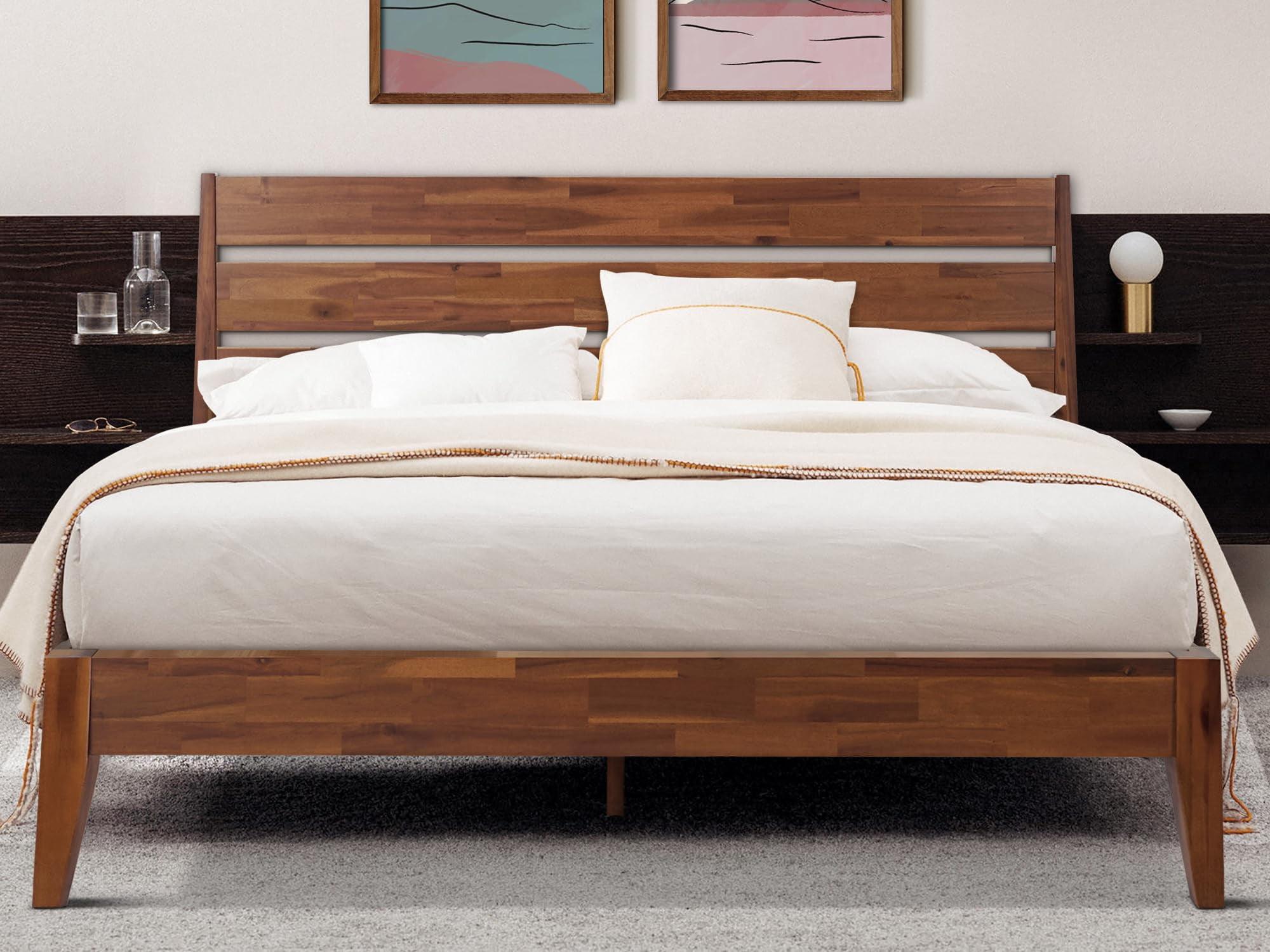Acacia Premium Emery Solid Wood Platform Bed Frame with Headboard, King size Bed Frame and Headboard, Noise-Free, No Box Spring Needed