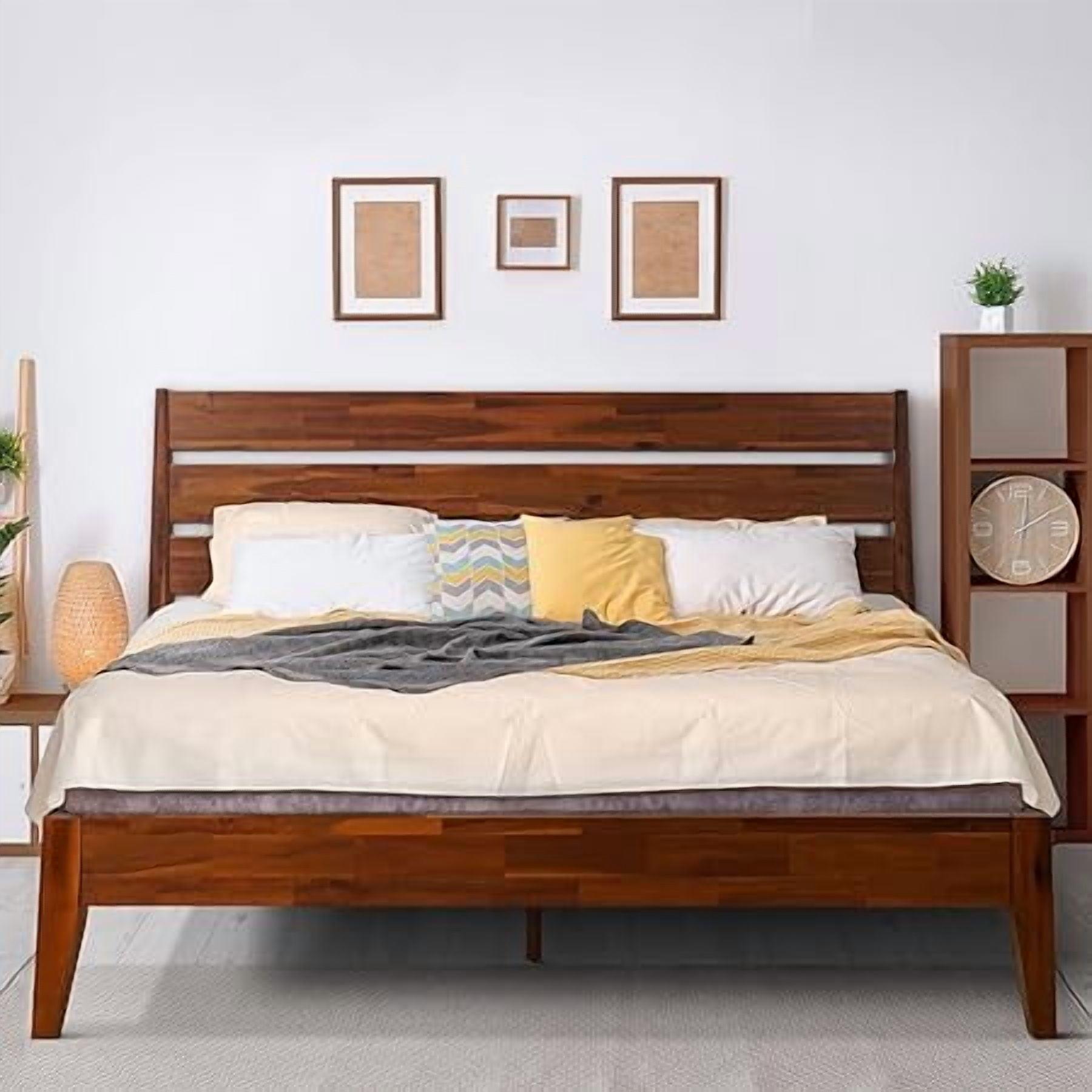 Acacia Premium Emery Solid Wood Platform Bed Frame with Headboard Included, No Box Spring Needed, Weight Capacity 800lb.