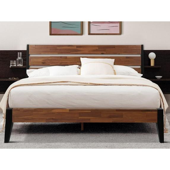 Acacia Premium Emery Solid Wood Platform Bed Frame with Headboard Included, No Box Spring Needed, Weight Capacity 800lb.
