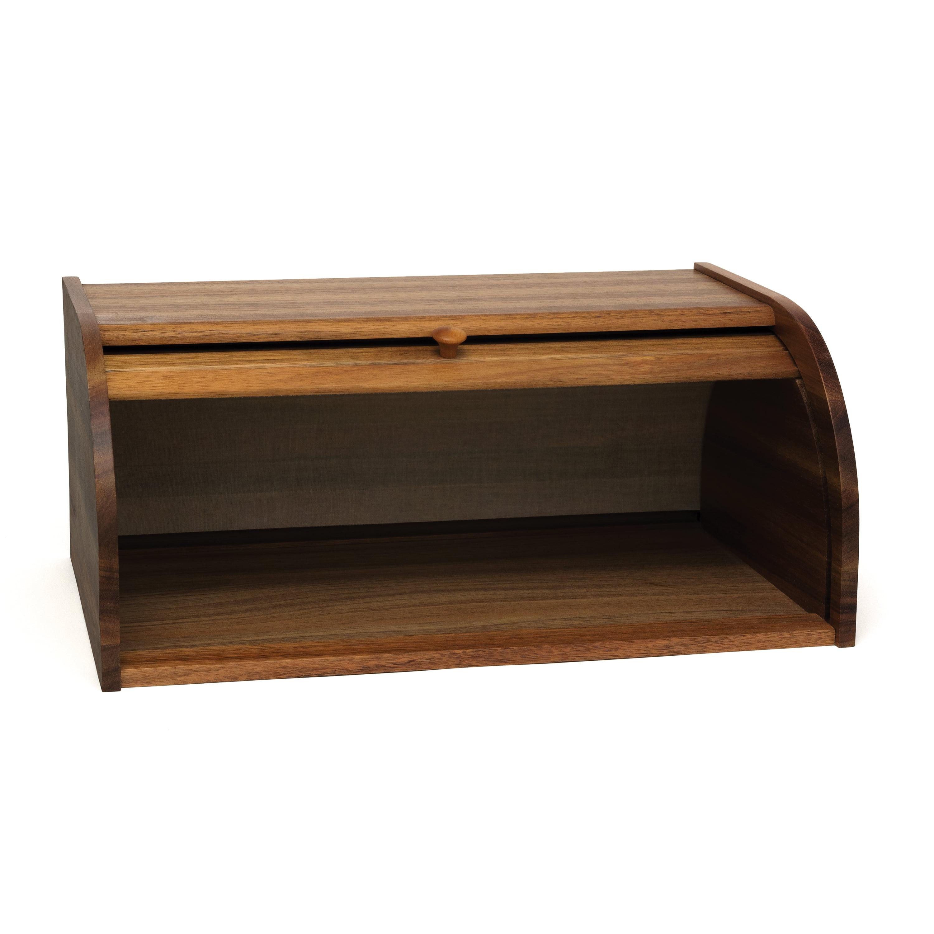 Acacia Wood Rolltop Bread Box with Natural Finish