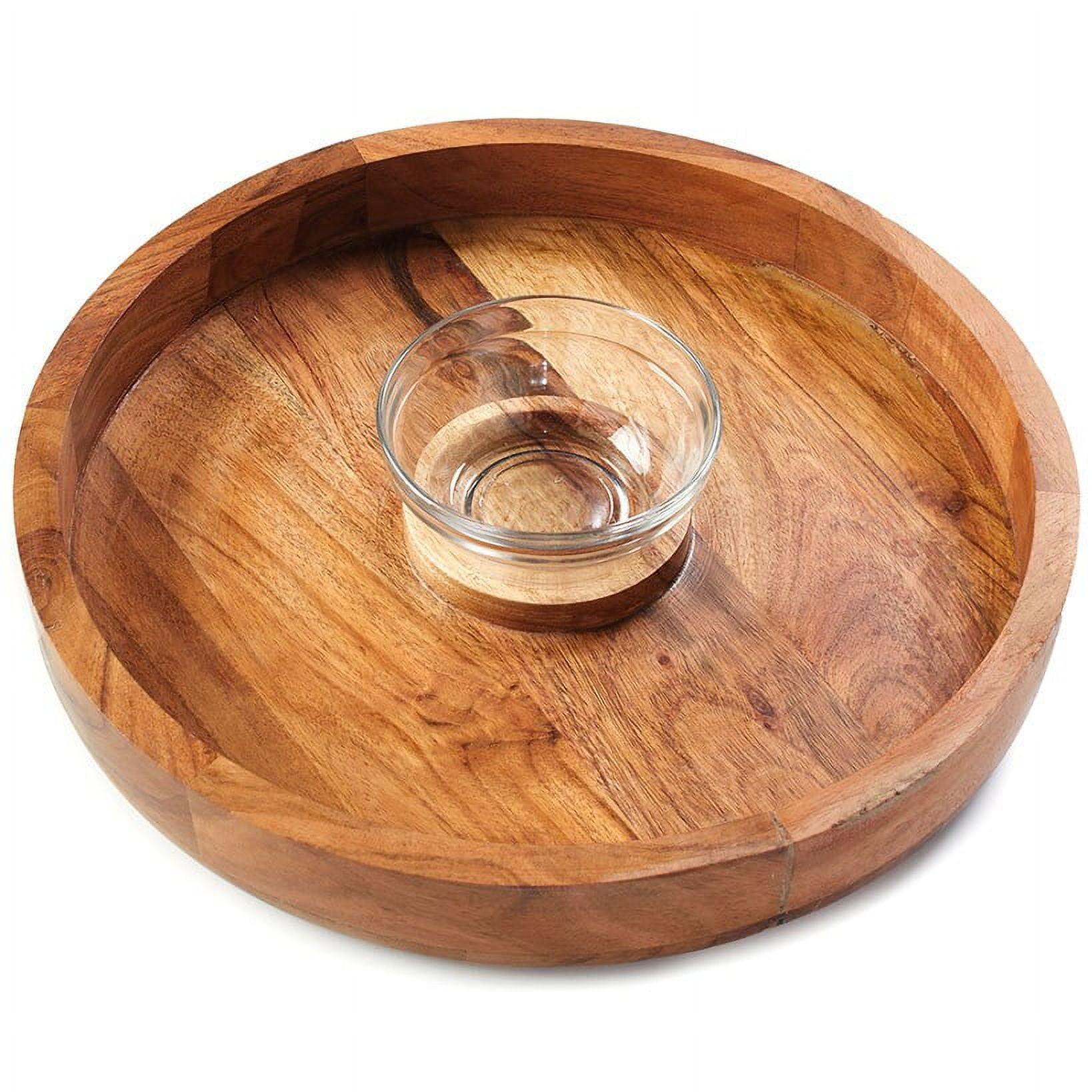 Rustic Acacia Wood Round Chip and Dip Platter