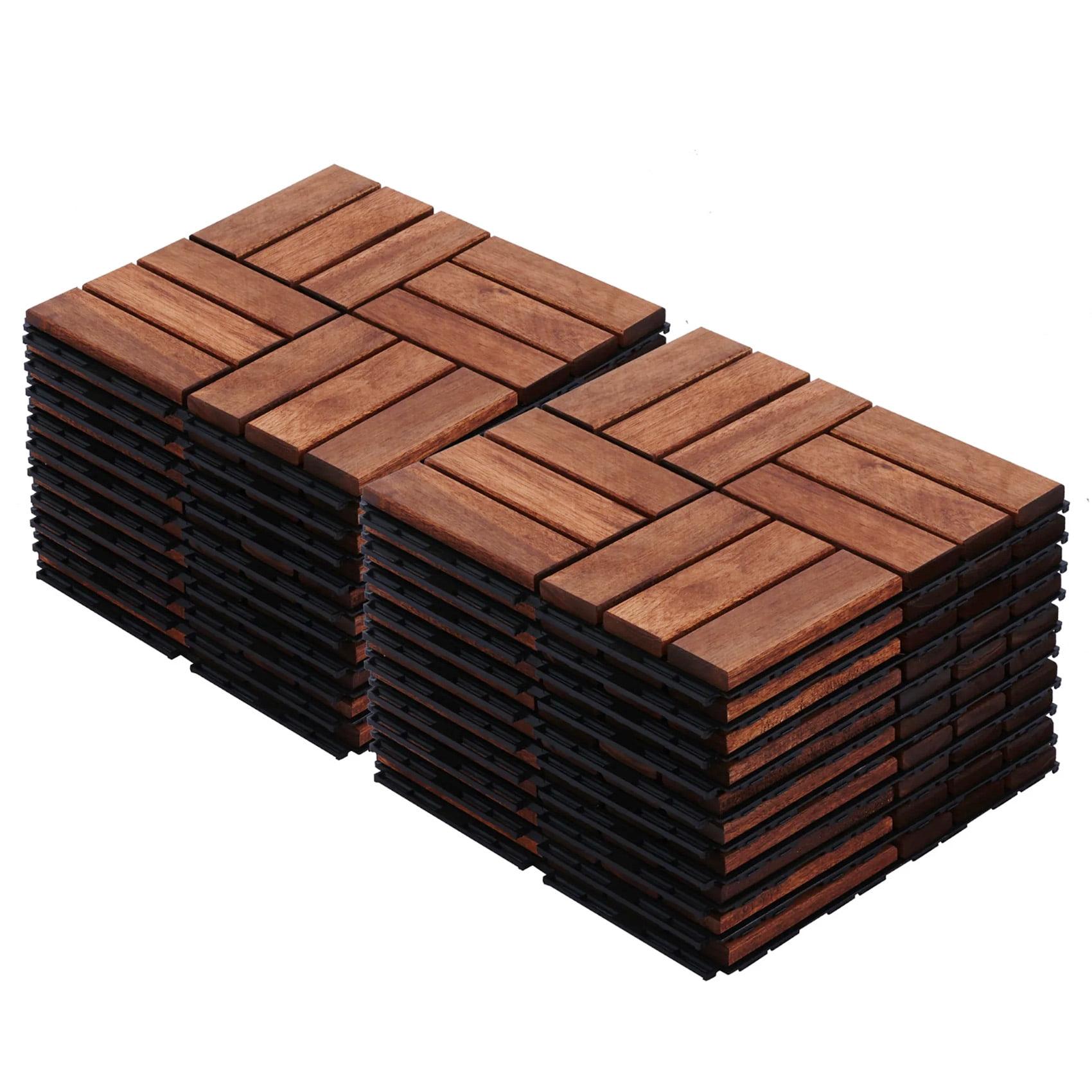 Acacia Wood Interlocking Square Deck Tiles with Water Protection