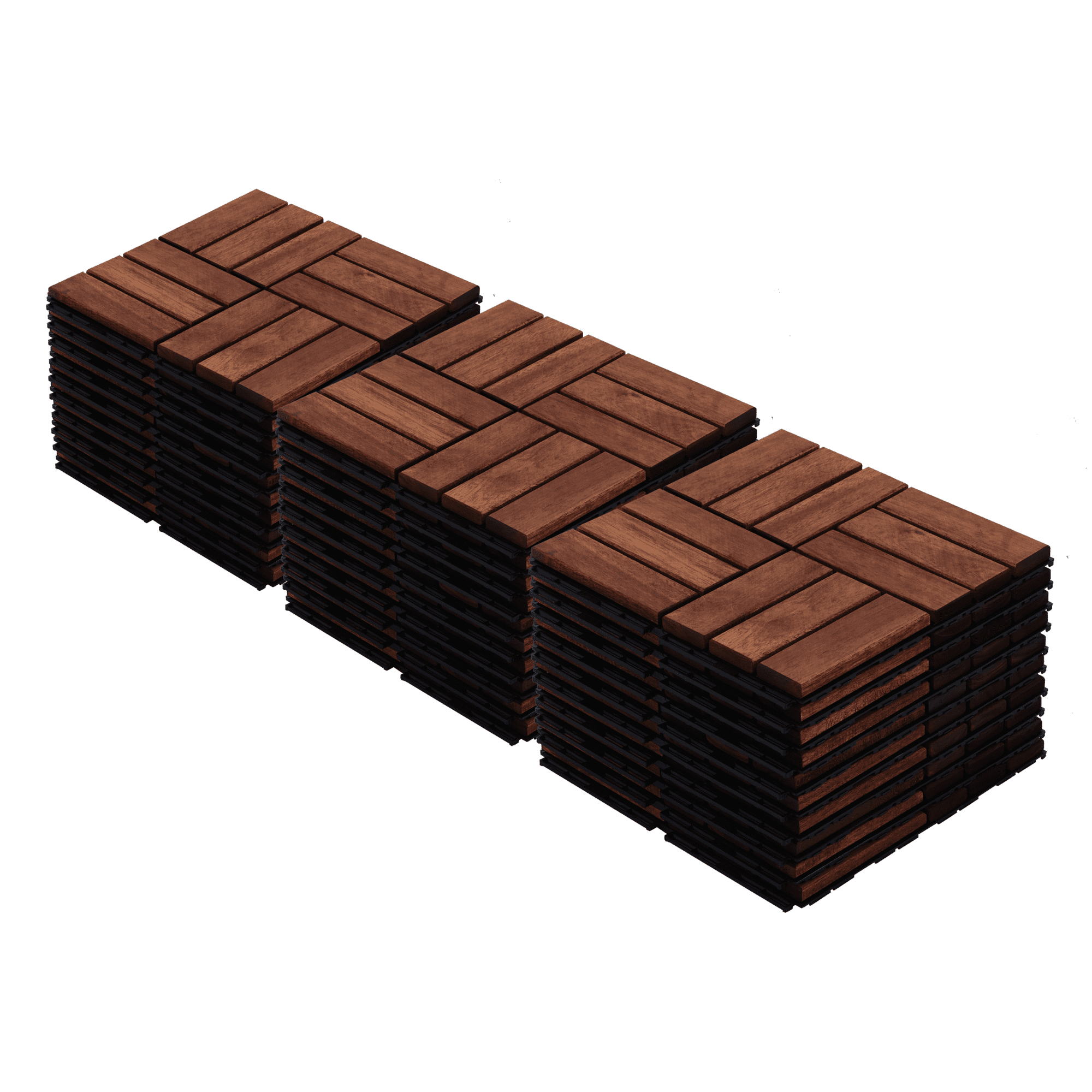 12" x 12" Brown Acacia Wood Interlocking Deck Tiles Set