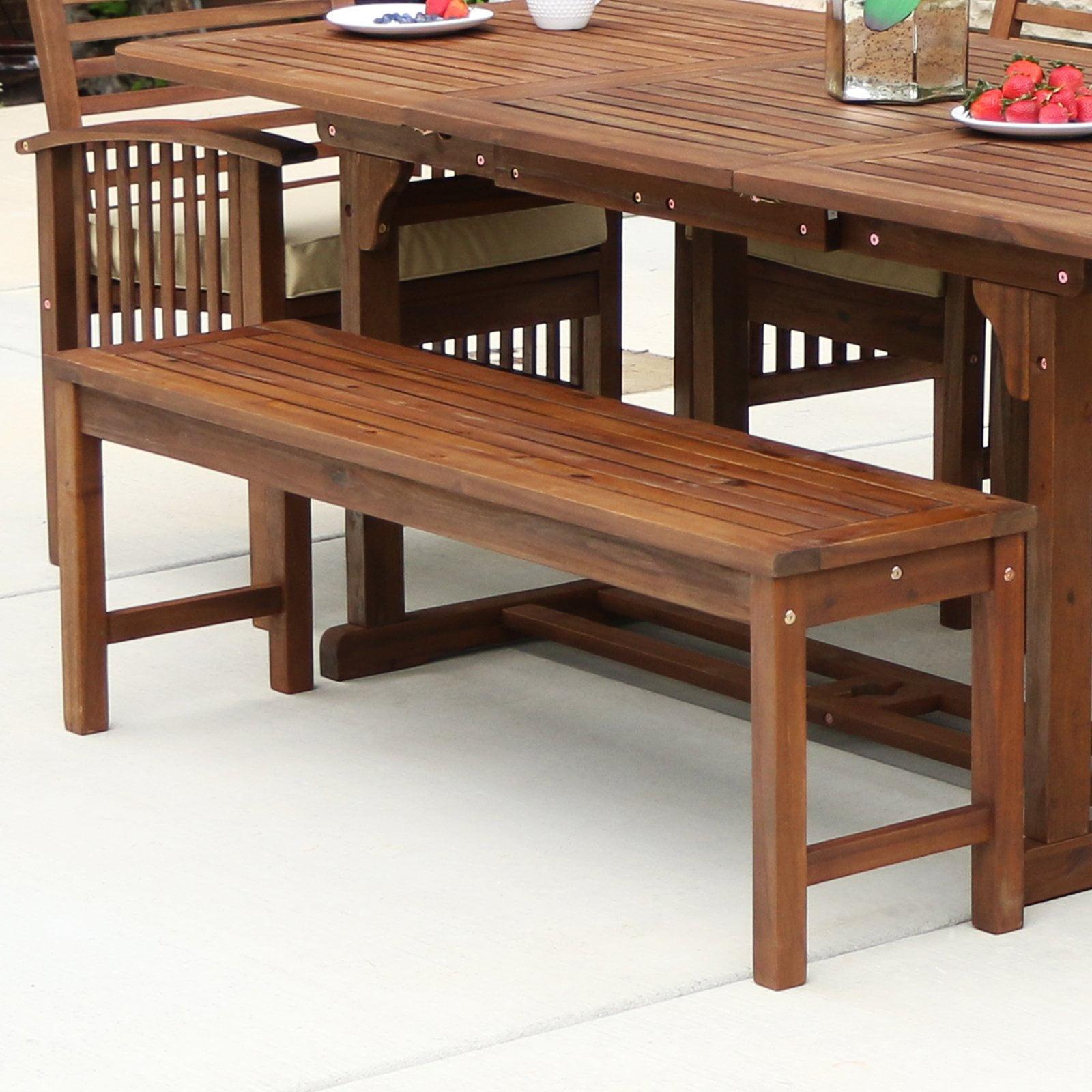 Solid Acacia Wood Traditional Patio Bench in Dark Brown