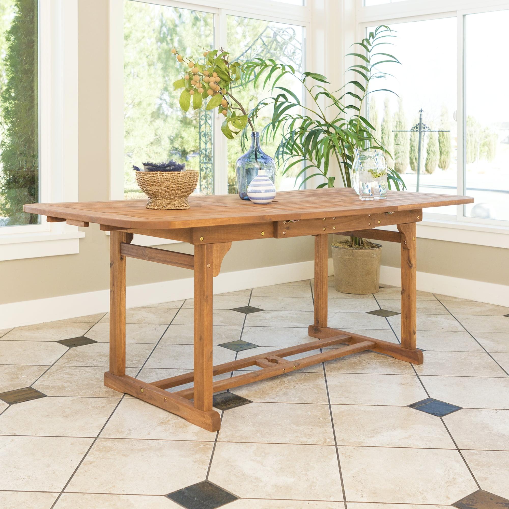 Extendable Acacia Wood Outdoor Dining Table in Natural Brown