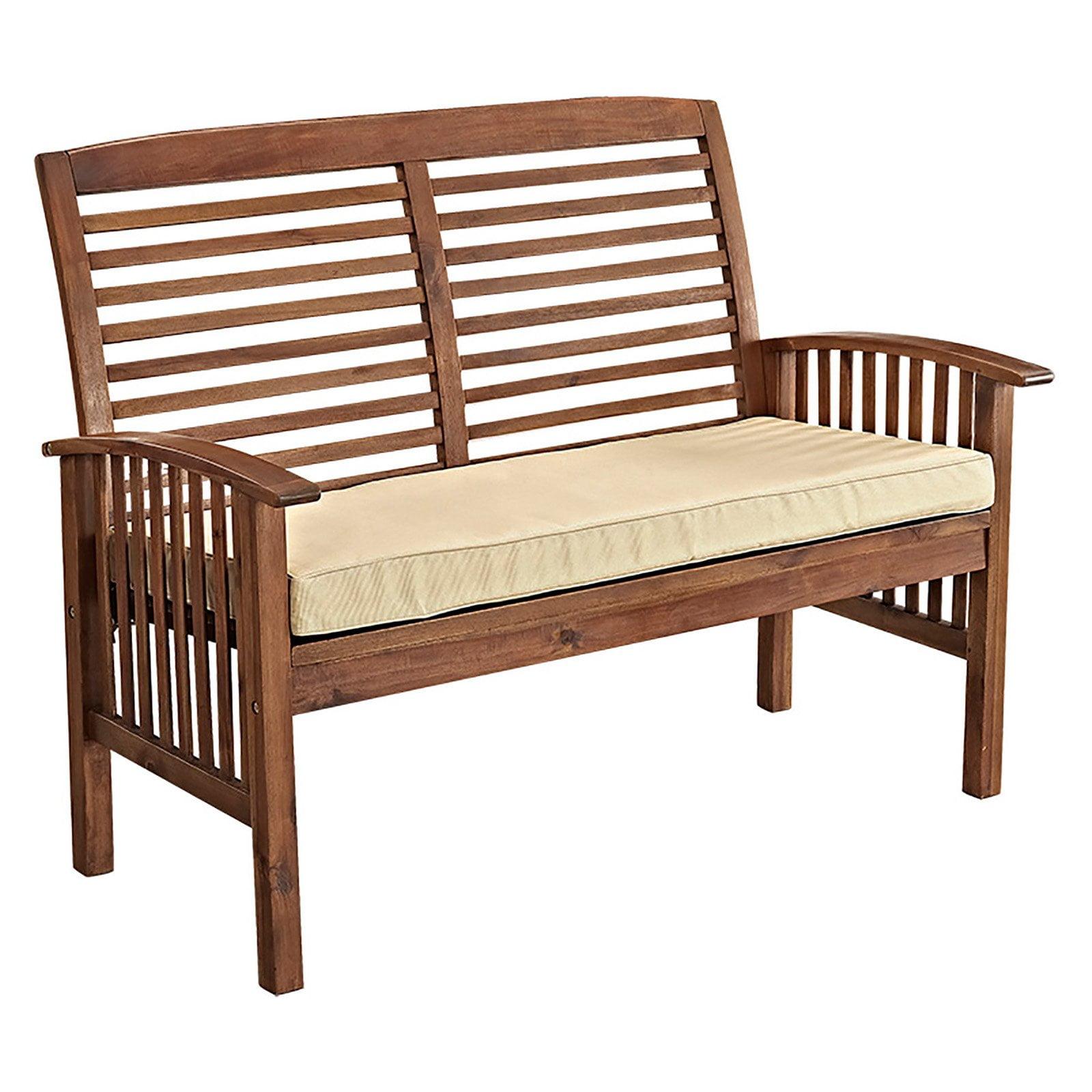 Dark Brown Acacia Wood Outdoor Loveseat with Cushion