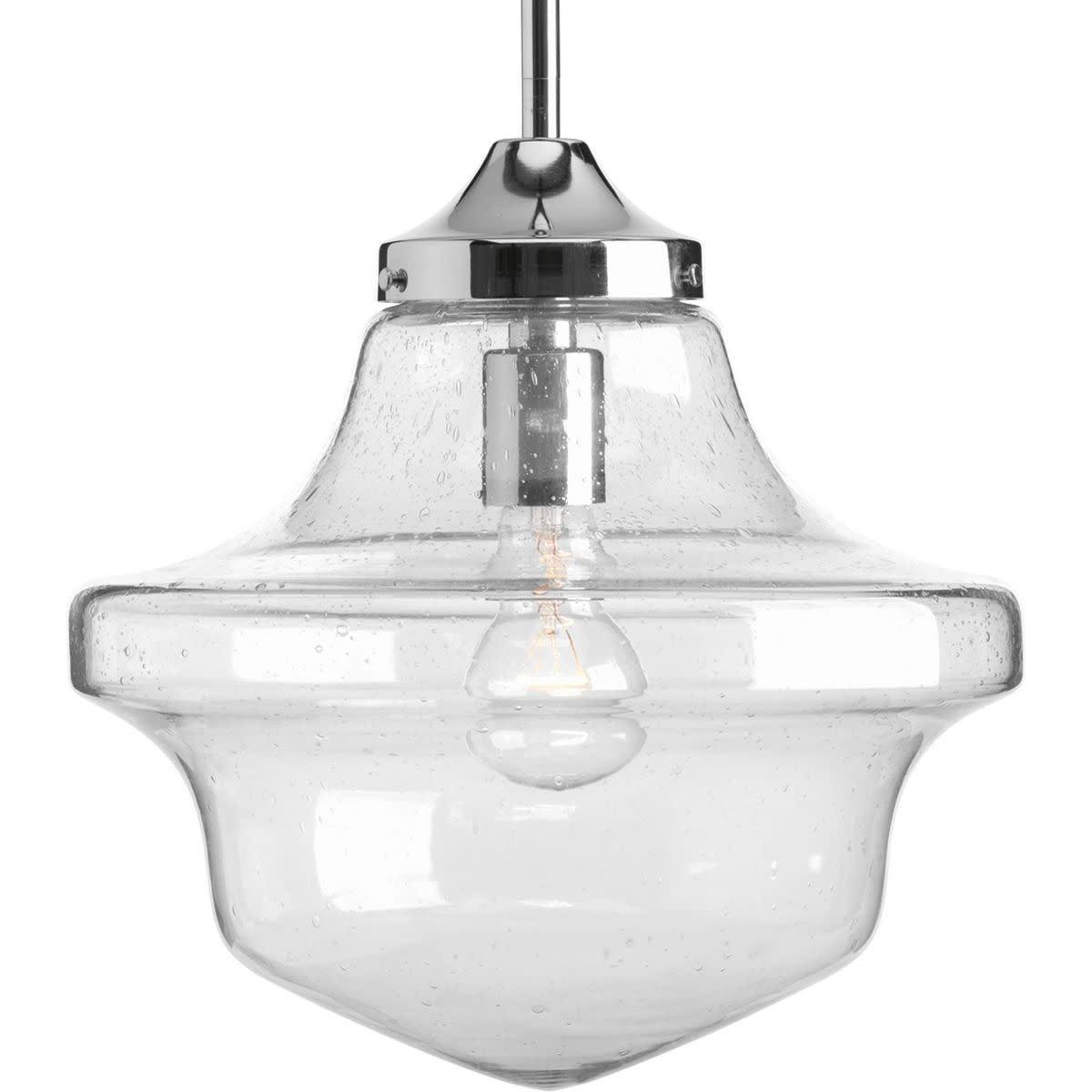 Academy Collection One-Light Polished Chrome Clear Light Seeded Glass Farmhouse Pendant Light