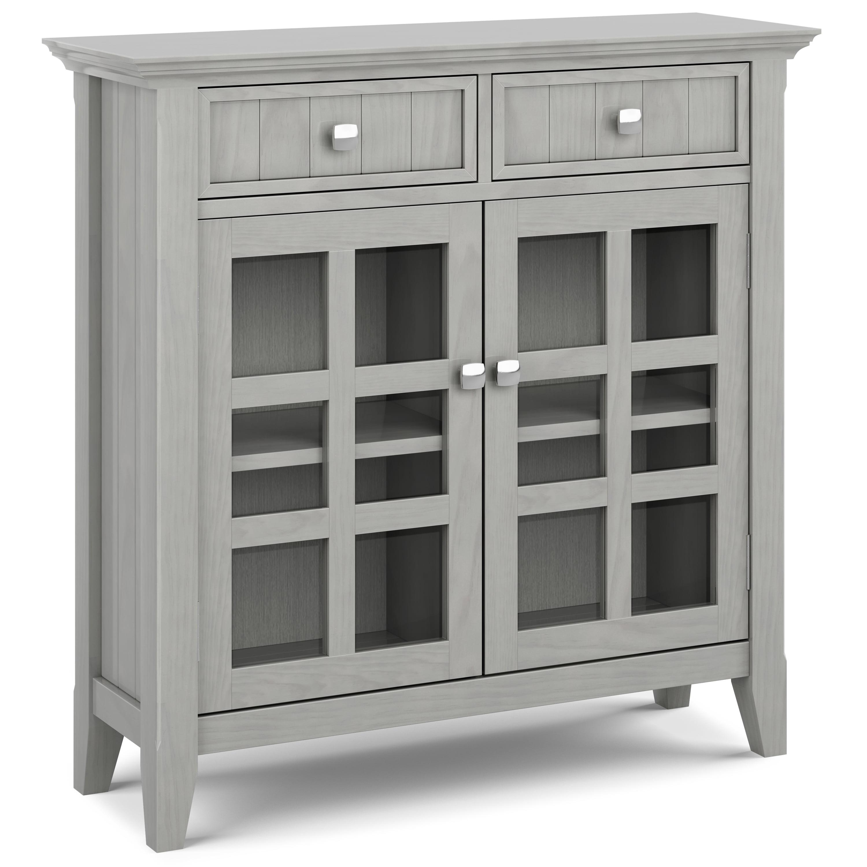 Fog Grey Solid Wood Transitional Storage Cabinet with Adjustable Shelving