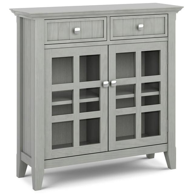 Simpli Home Acadian 36"W Solid Wood 2-Shelf Entryway Storage Cabinet with Glass Doors and 2 Drawers