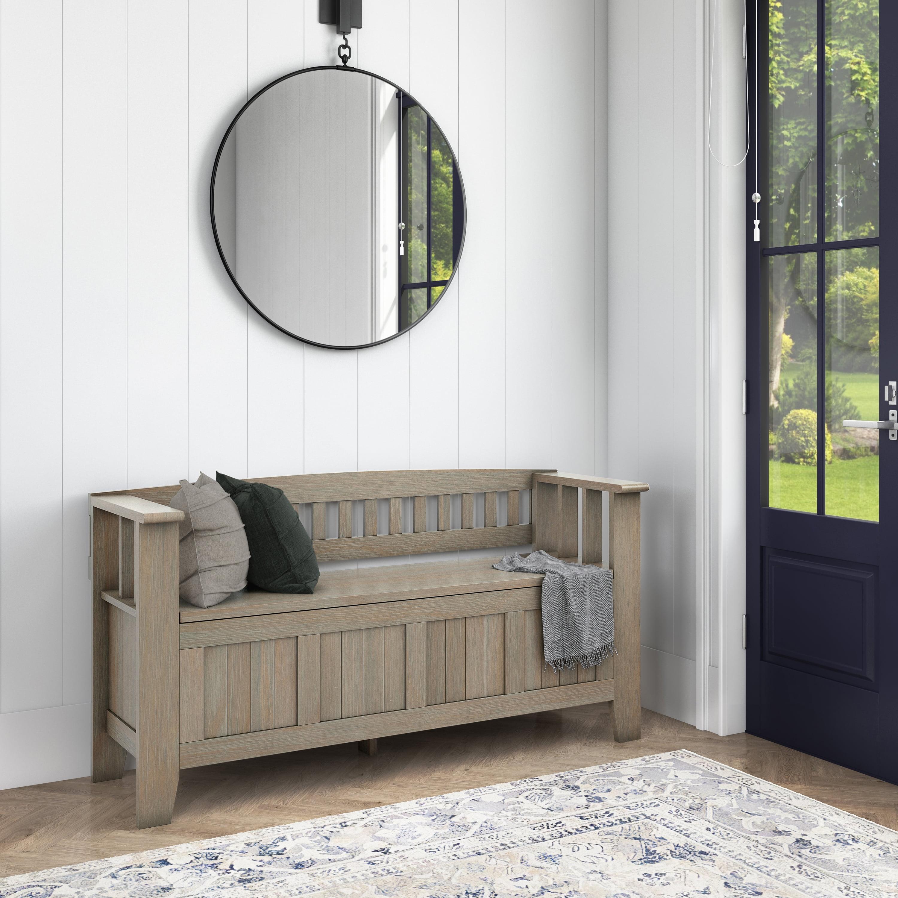 Acadian SOLID WOOD 48 inch Wide Transitional Entryway Storage Bench in Distressed Grey