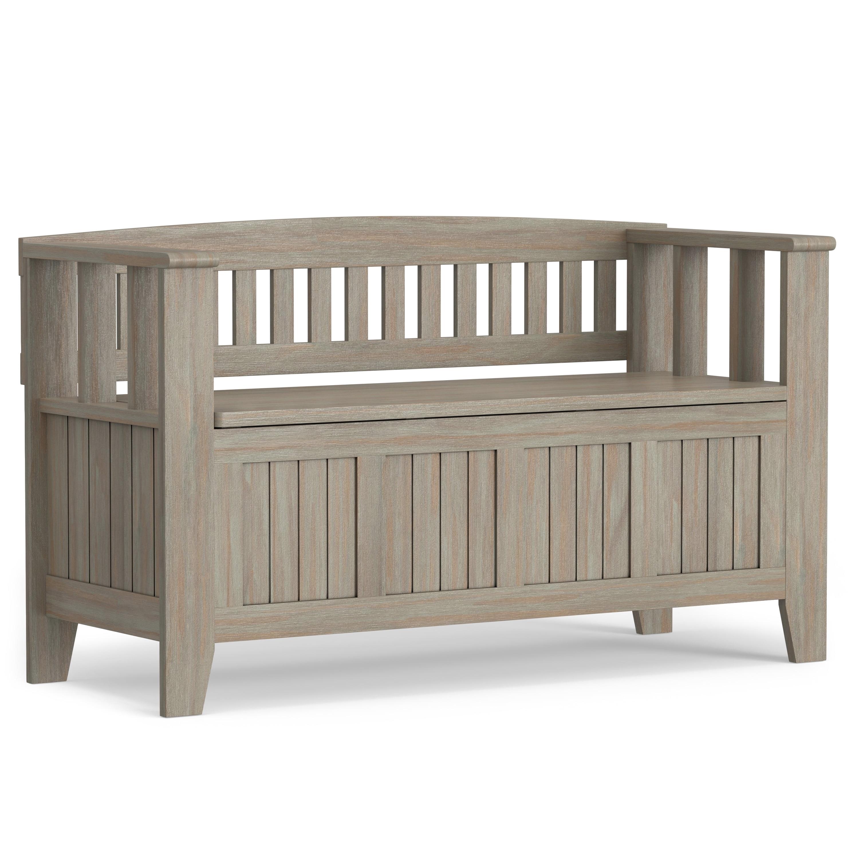 Simpli Home Acadian Solid Wood Entryway Storage Bench with Lift-Top Lid and Dual Compartments