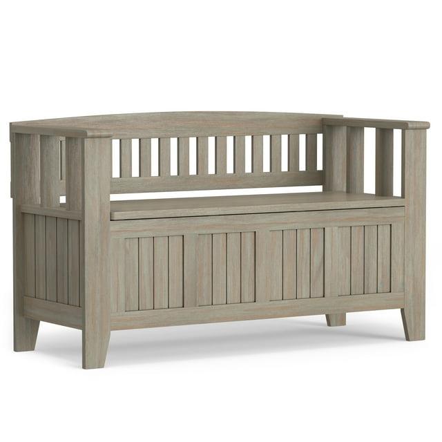 Simpli Home Acadian Solid Wood Entryway Storage Bench with Lift-Top Lid and Dual Compartments