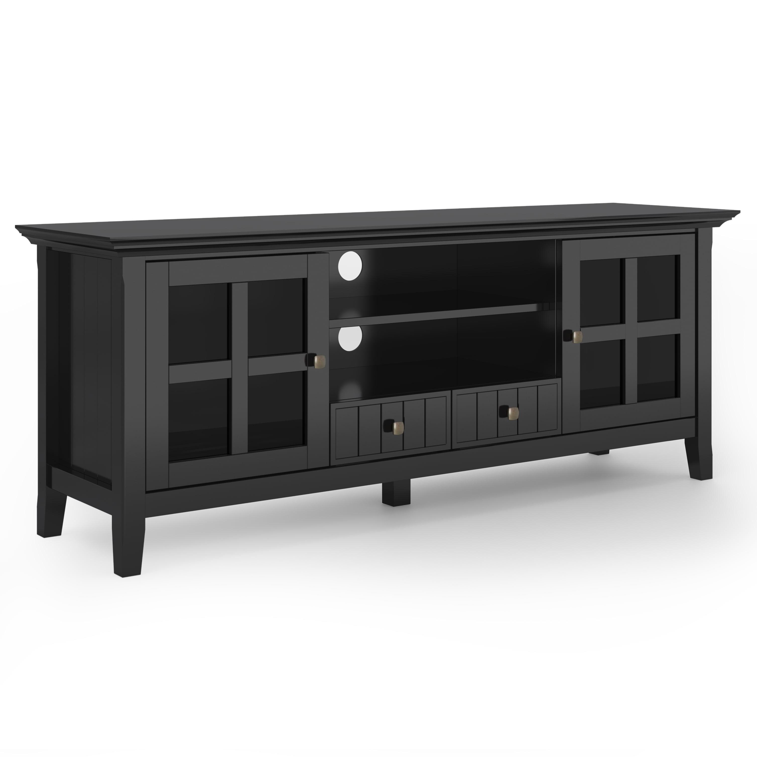 Acadian Black Solid Wood 60" TV Media Stand with Cabinets