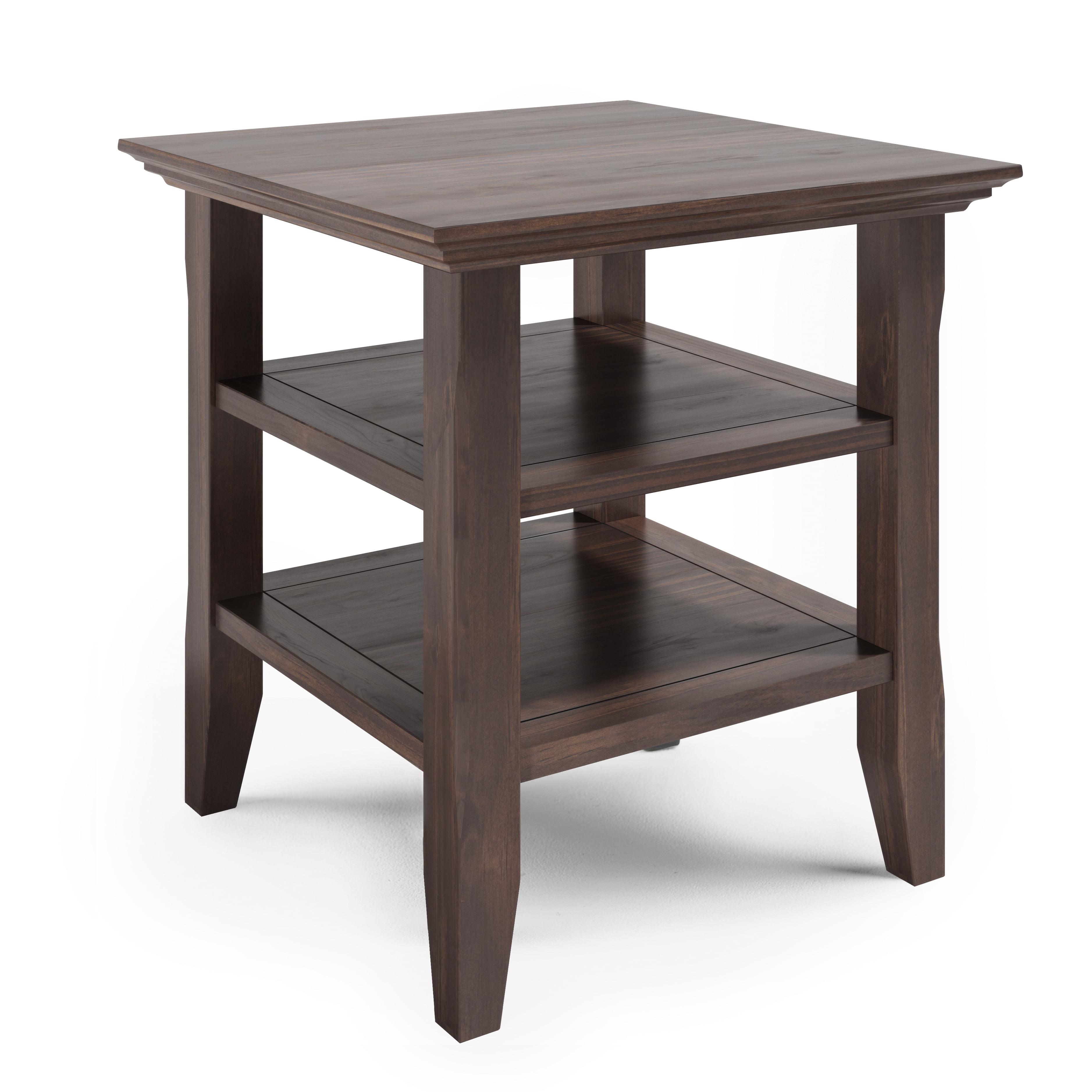 Warm Walnut Brown Solid Wood End Table with Storage Shelves