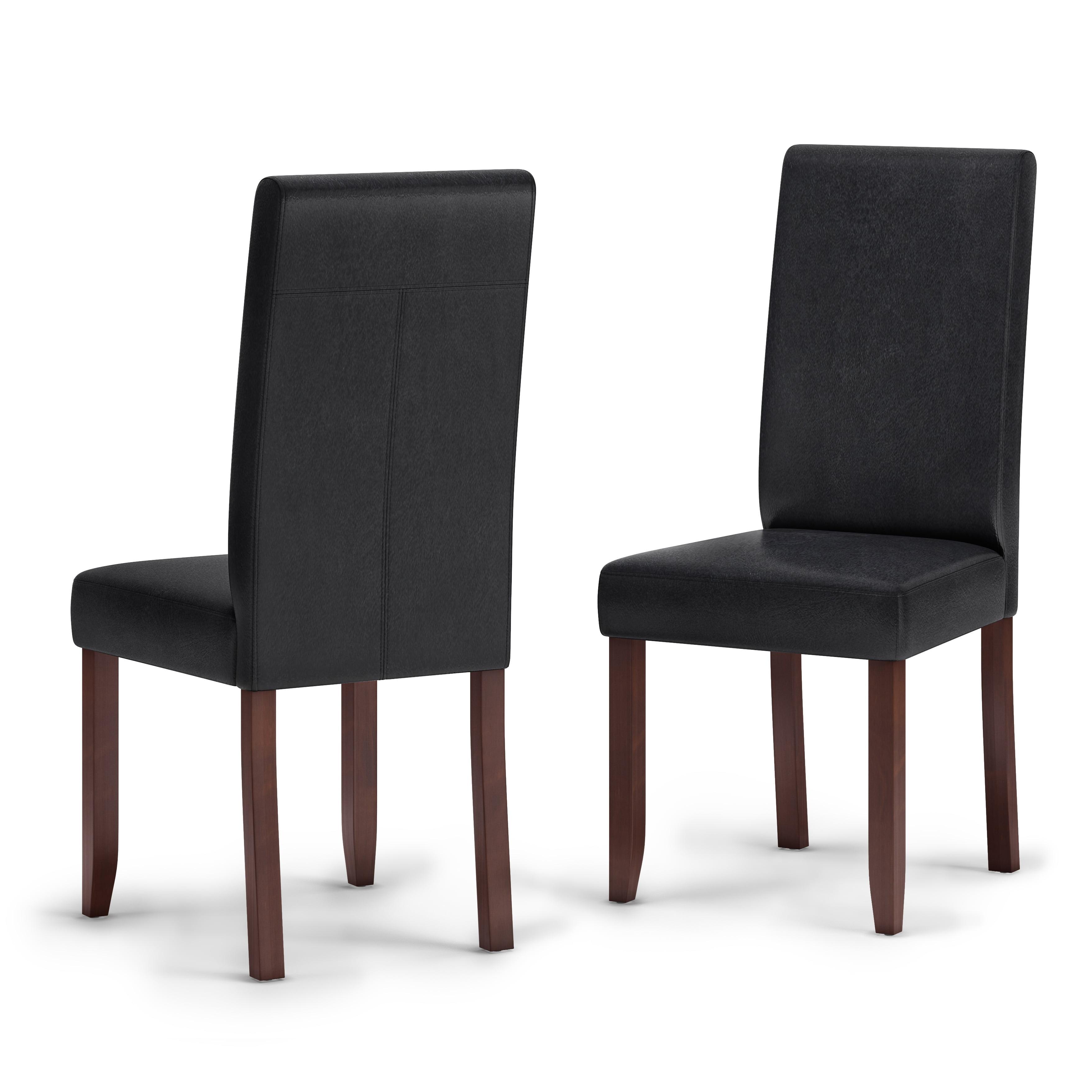 Distressed Black Faux Leather Upholstered Parsons Side Chair