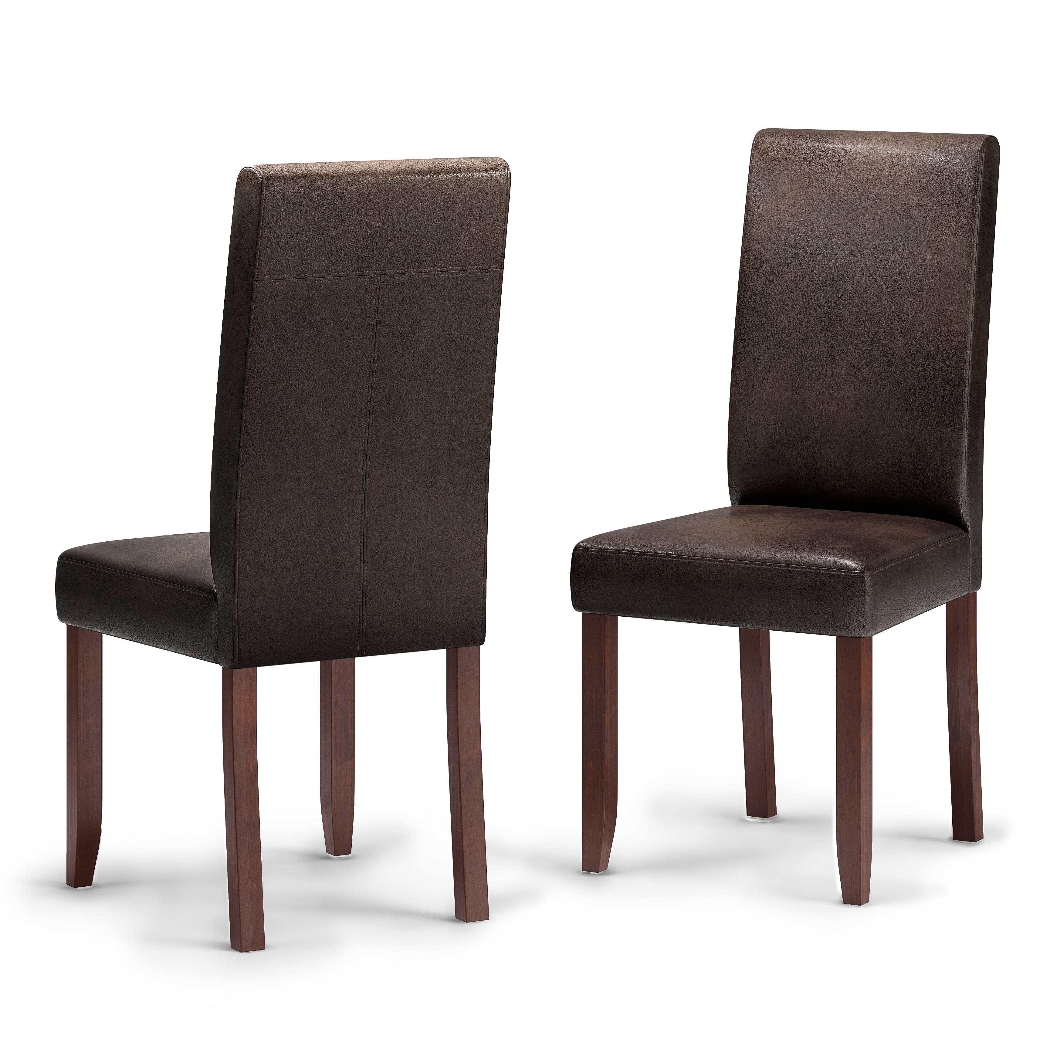 Distressed Brown Faux Leather Parsons Dining Chairs, Set of 2