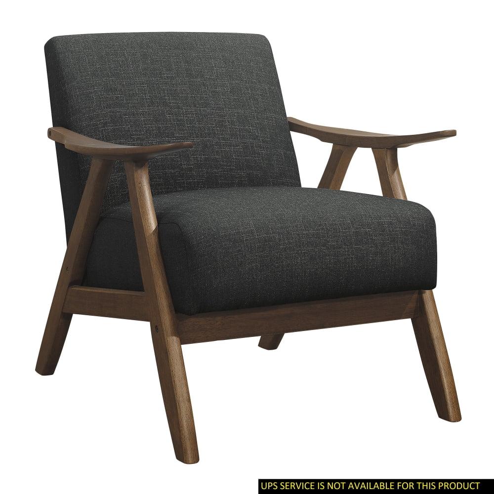 Dark Gray Upholstered Accent Chair with Walnut Wood Frame