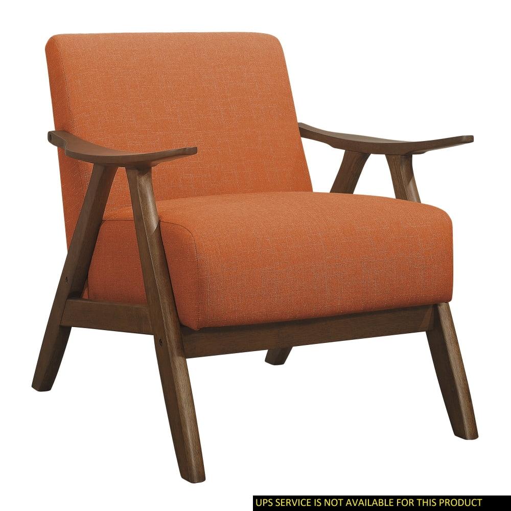 Damala 28.5" Orange Fabric Upholstered Accent Chair with Walnut Wood Frame