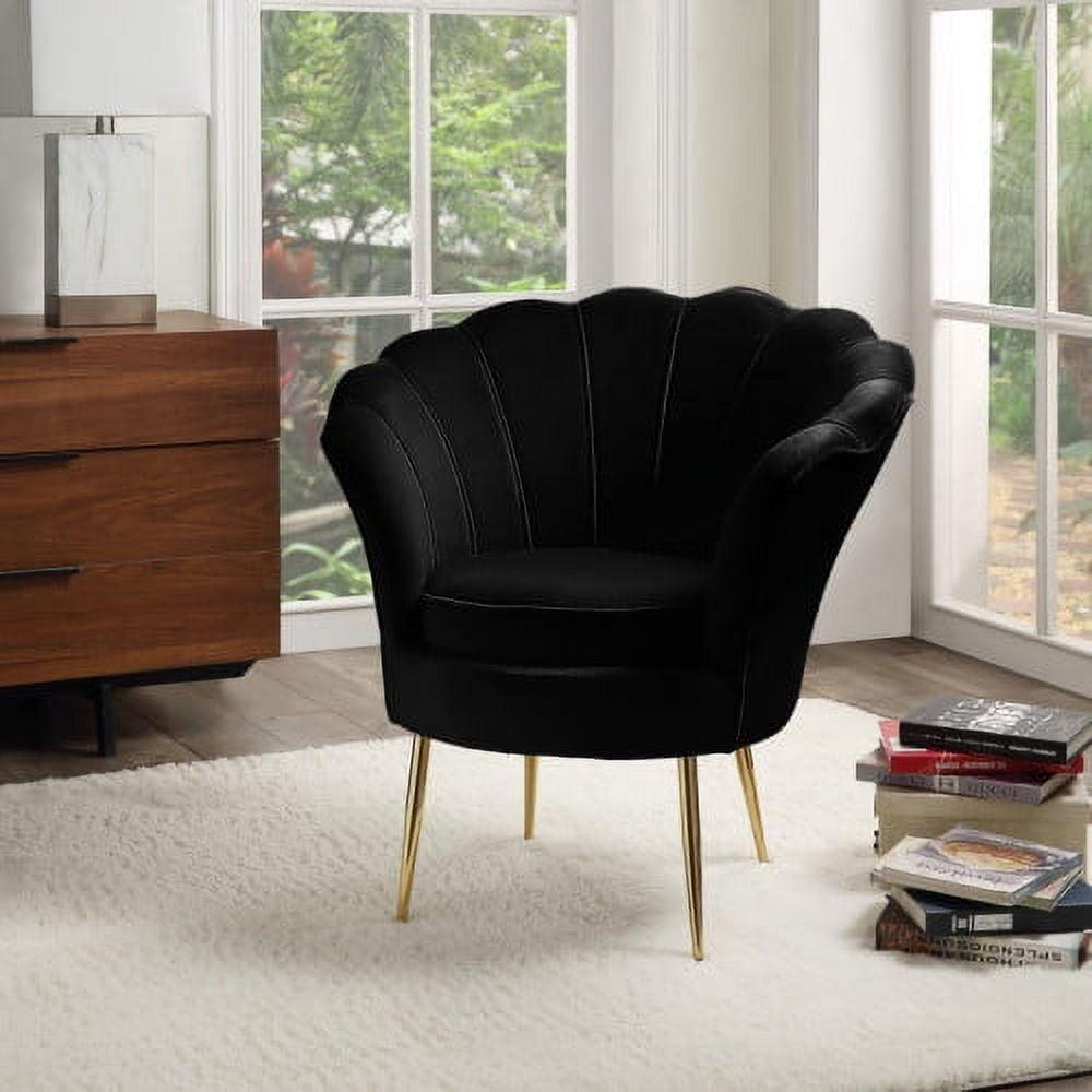 Angelina Black Velvet Barrel Accent Chair with Gold Metal Legs