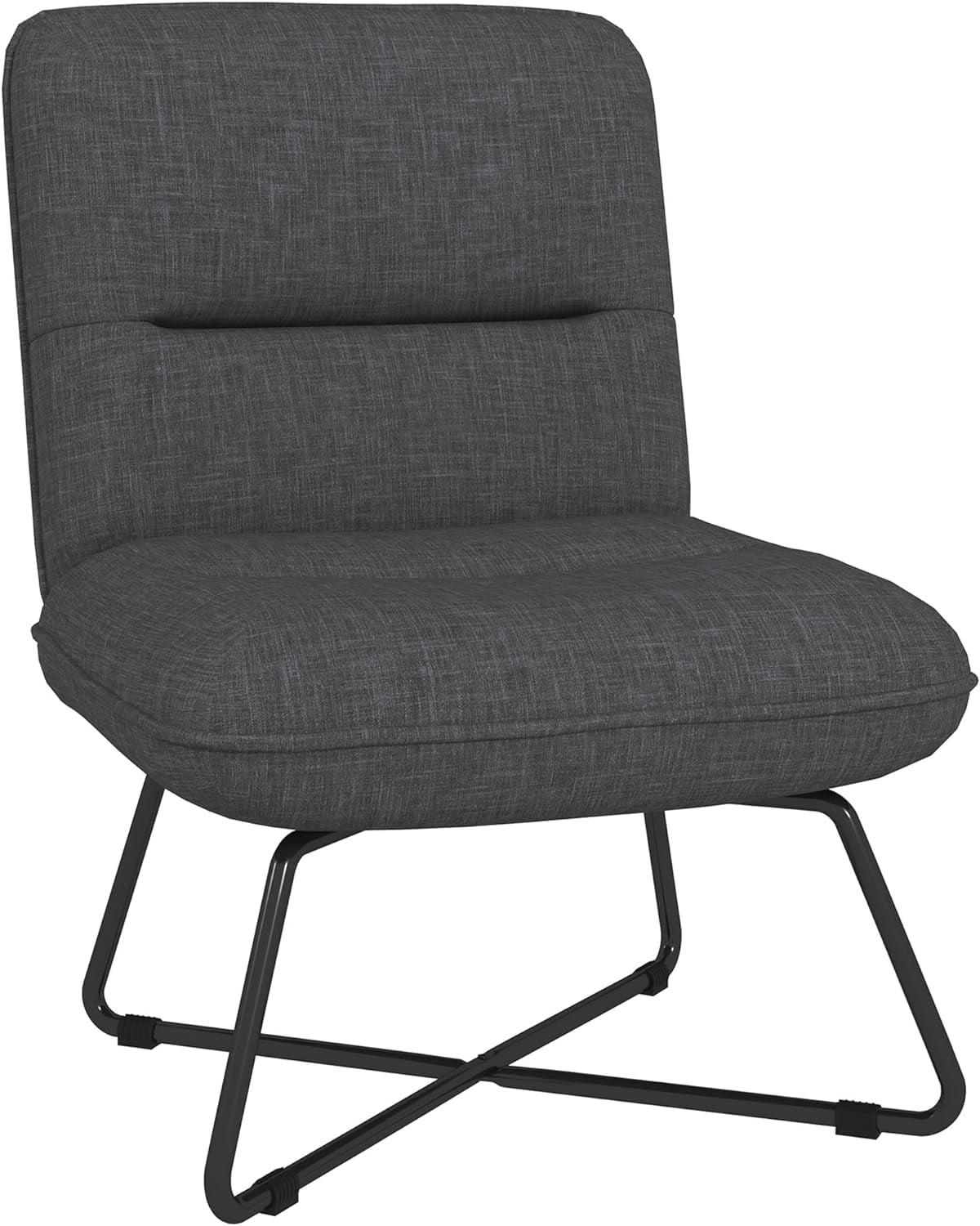 Dark Gray Upholstered Armless Slipper Chair with Steel Legs