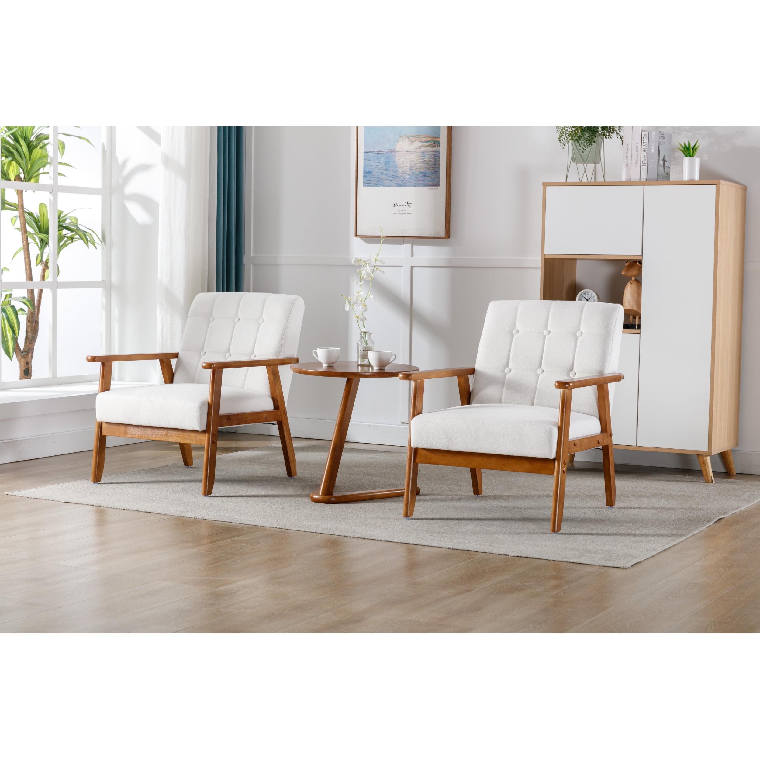 Accent Chairs Set of 2 with Side Table, Mid Century Modern Accent Chair, Wood and Fabric Armchairs Side Chair, Lounge Reading Comfy Arm Chair for Living Room, Bedroom, Office 82253