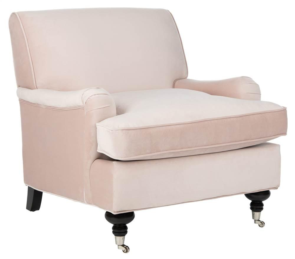 Blush Pink Velvet Contemporary Arm Chair with Espresso Birch Legs