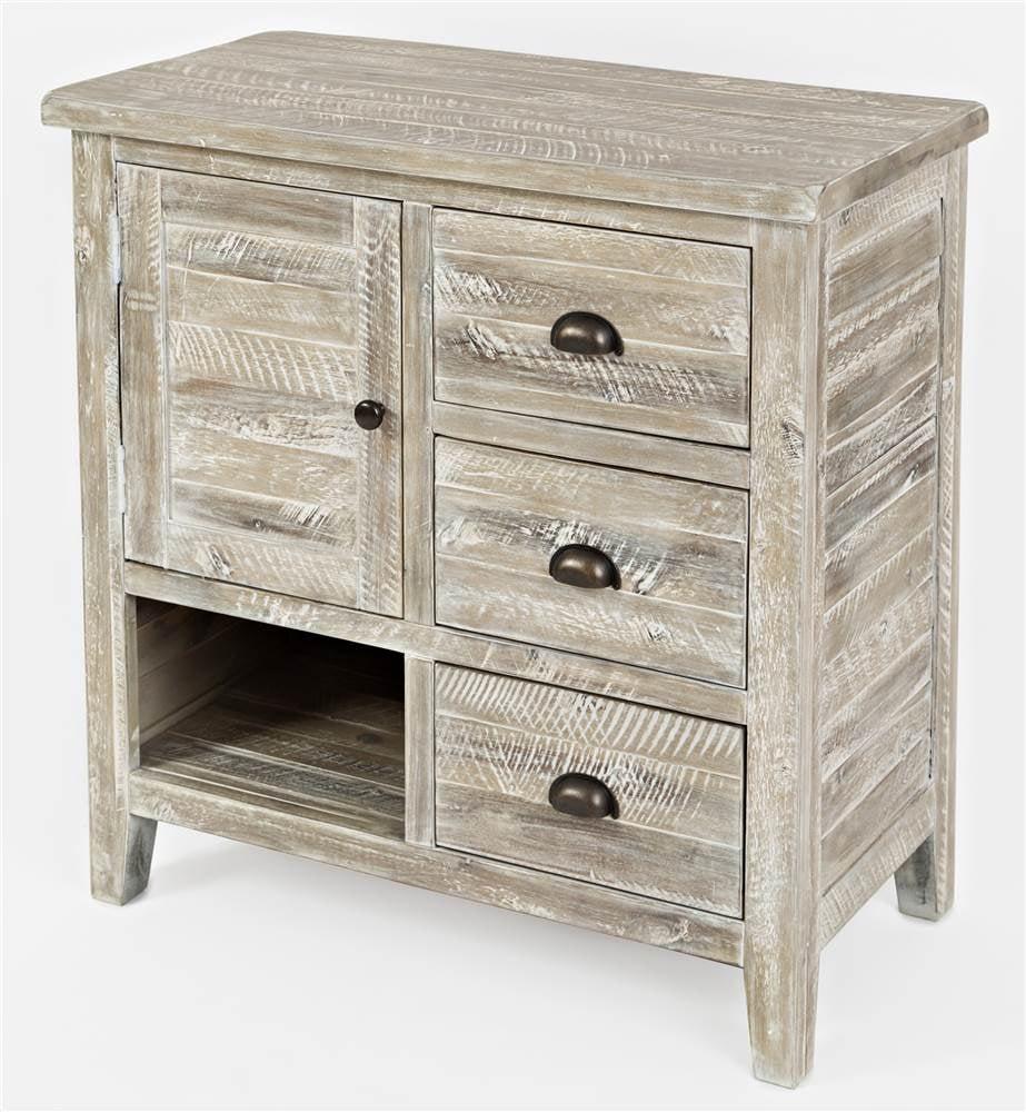 Rustic Gray-Brown Wood Plank Accent Chest with Metal Pulls