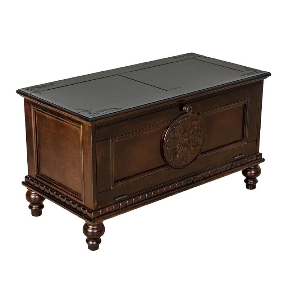 Floral Carved Birchwood Accent Chest with Drop Down Storage, Dark Brown