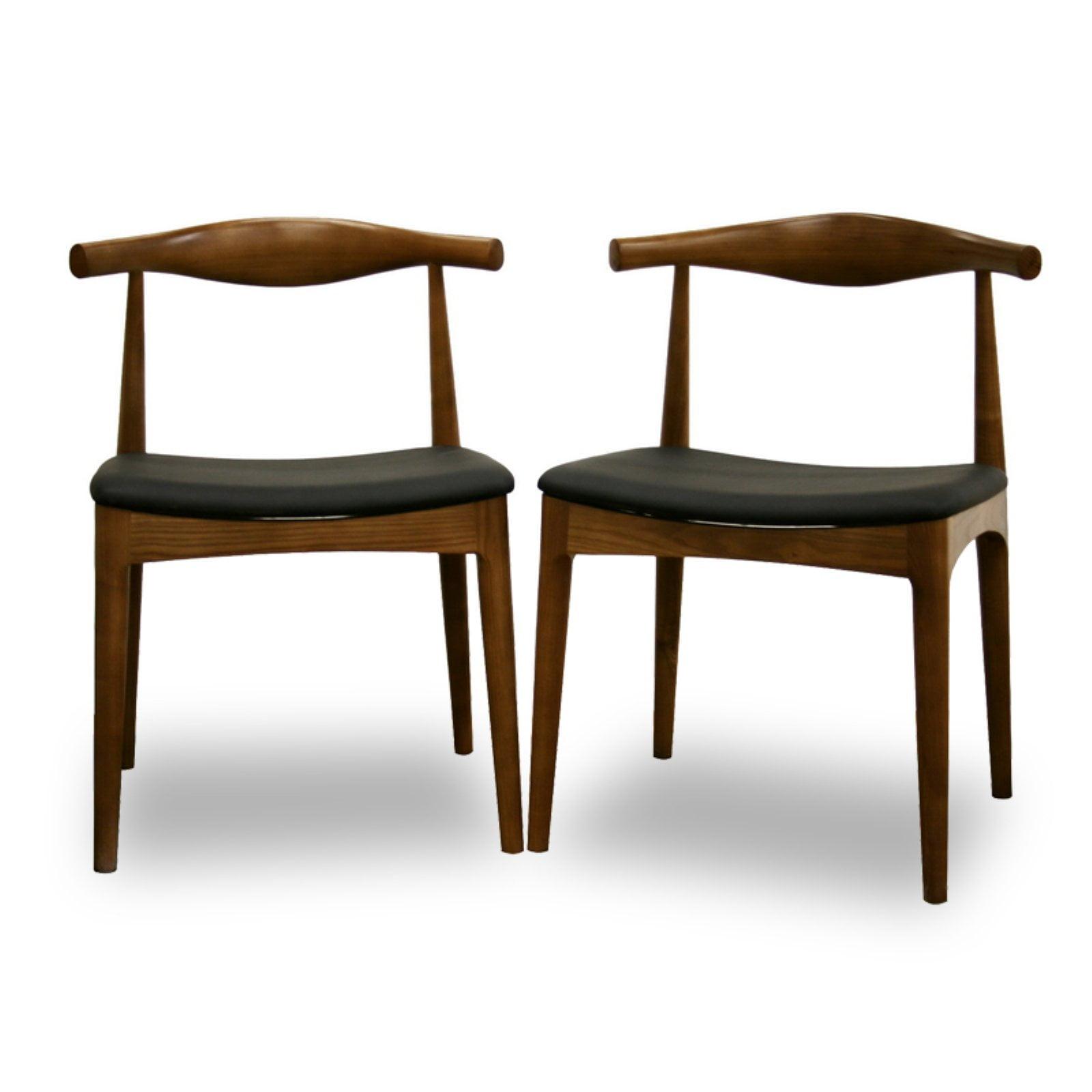 Walnut and Black Faux Leather Mid-Century Dining Chair Set