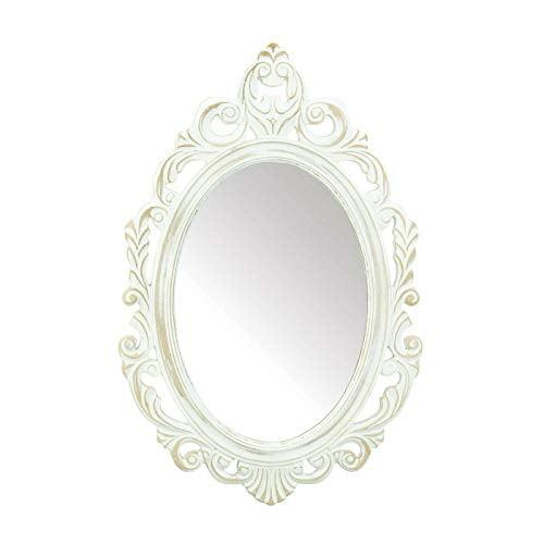 Antiqued White Oval Wood Wall Mirror