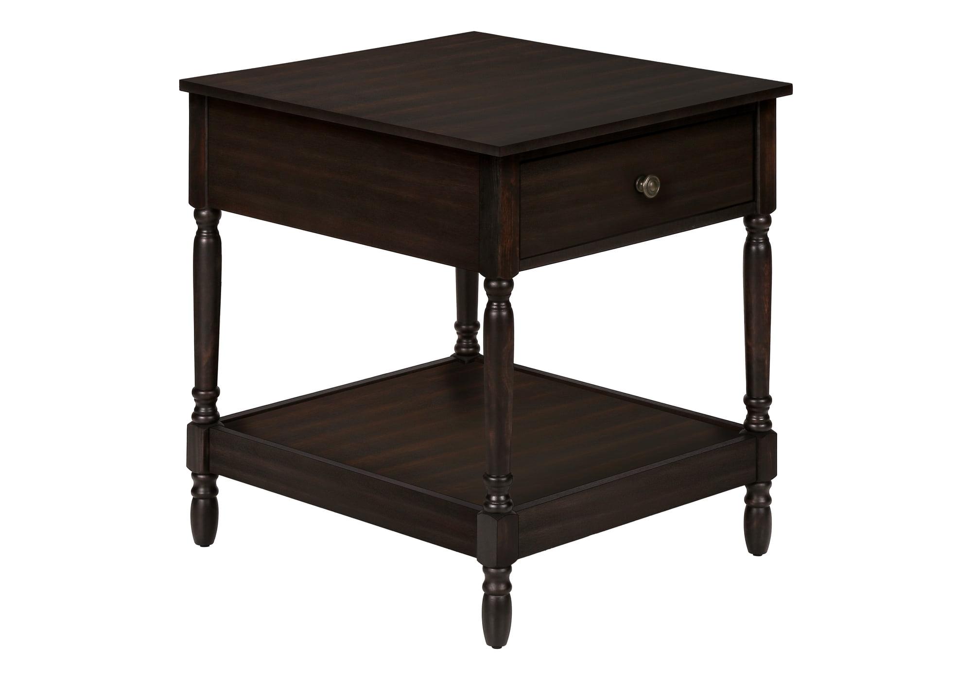 Walnut Brown Traditional Rectangular Wood End Table with Storage