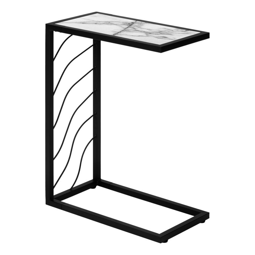 Monarch Specialties Accent Table C-Shaped End Side Snack Living Room Bedroom Metal Laminate White Marble Look Black Contemporary Modern