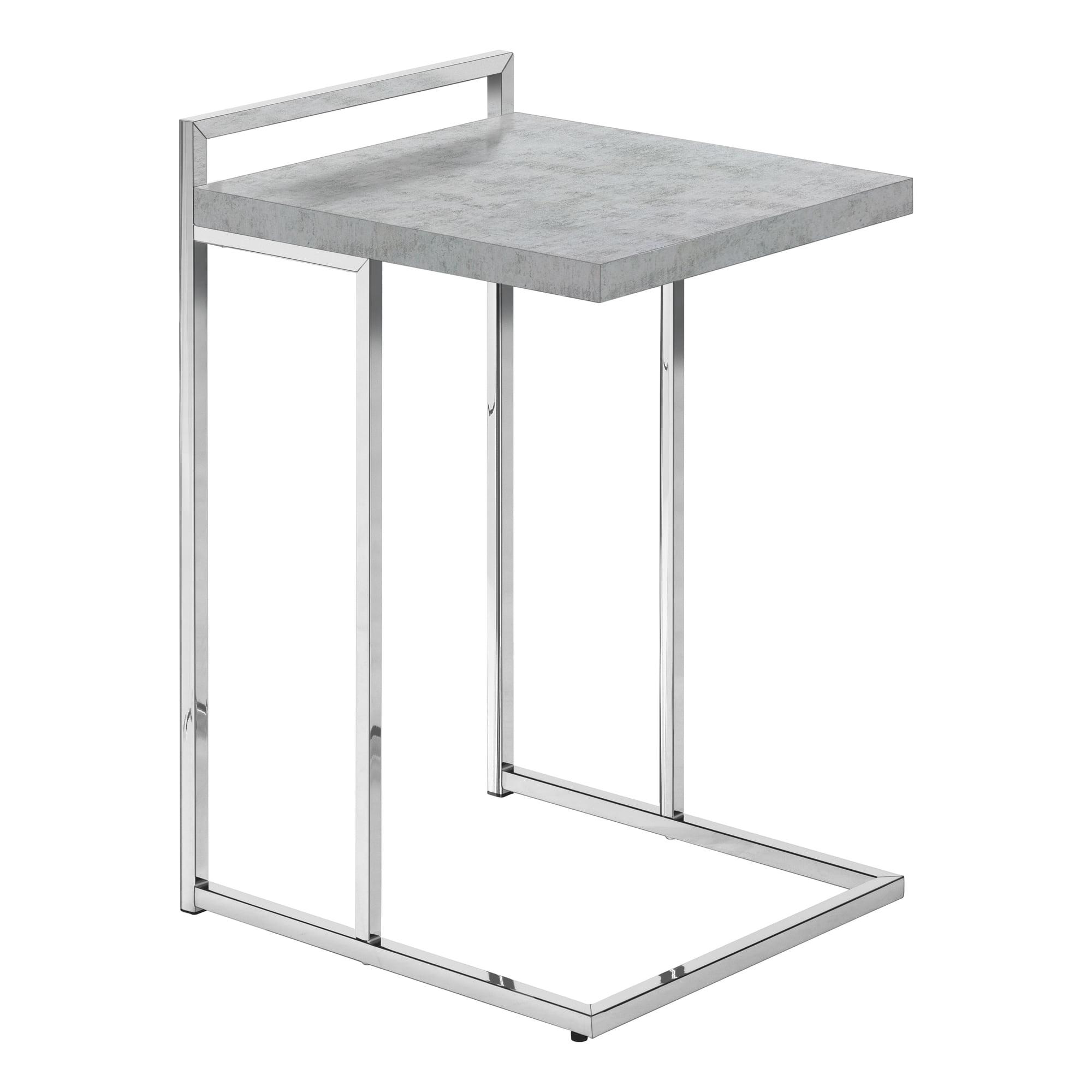 Monarch Specialties Accent Table C-Shaped End Side Snack Living Room Bedroom Metal Laminate Grey Chrome Contemporary Modern