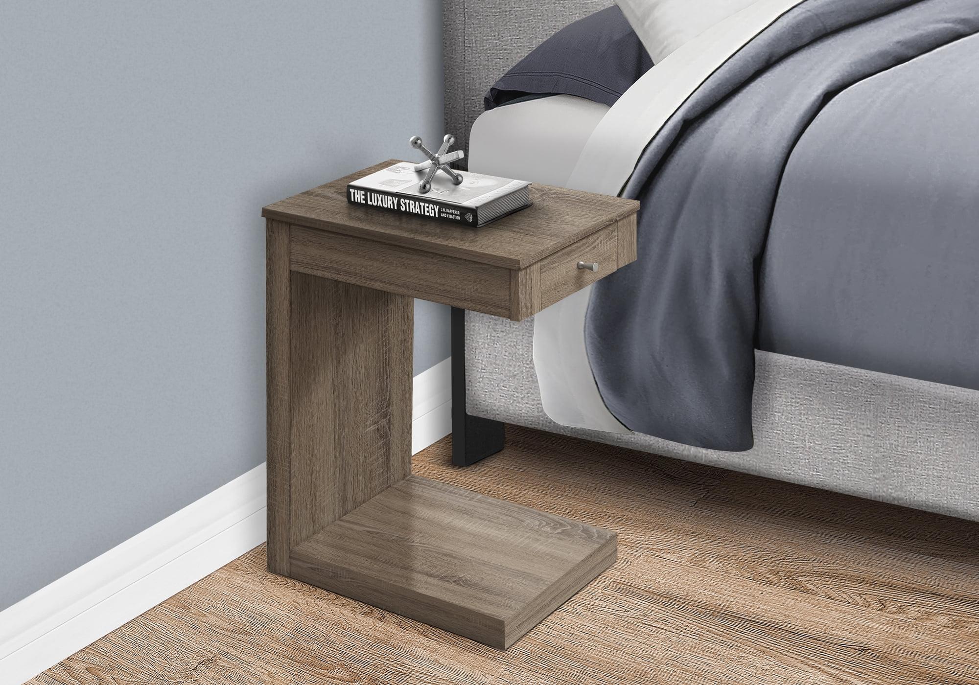 Dark Taupe Modern C-Shaped Snack Side Table with Storage