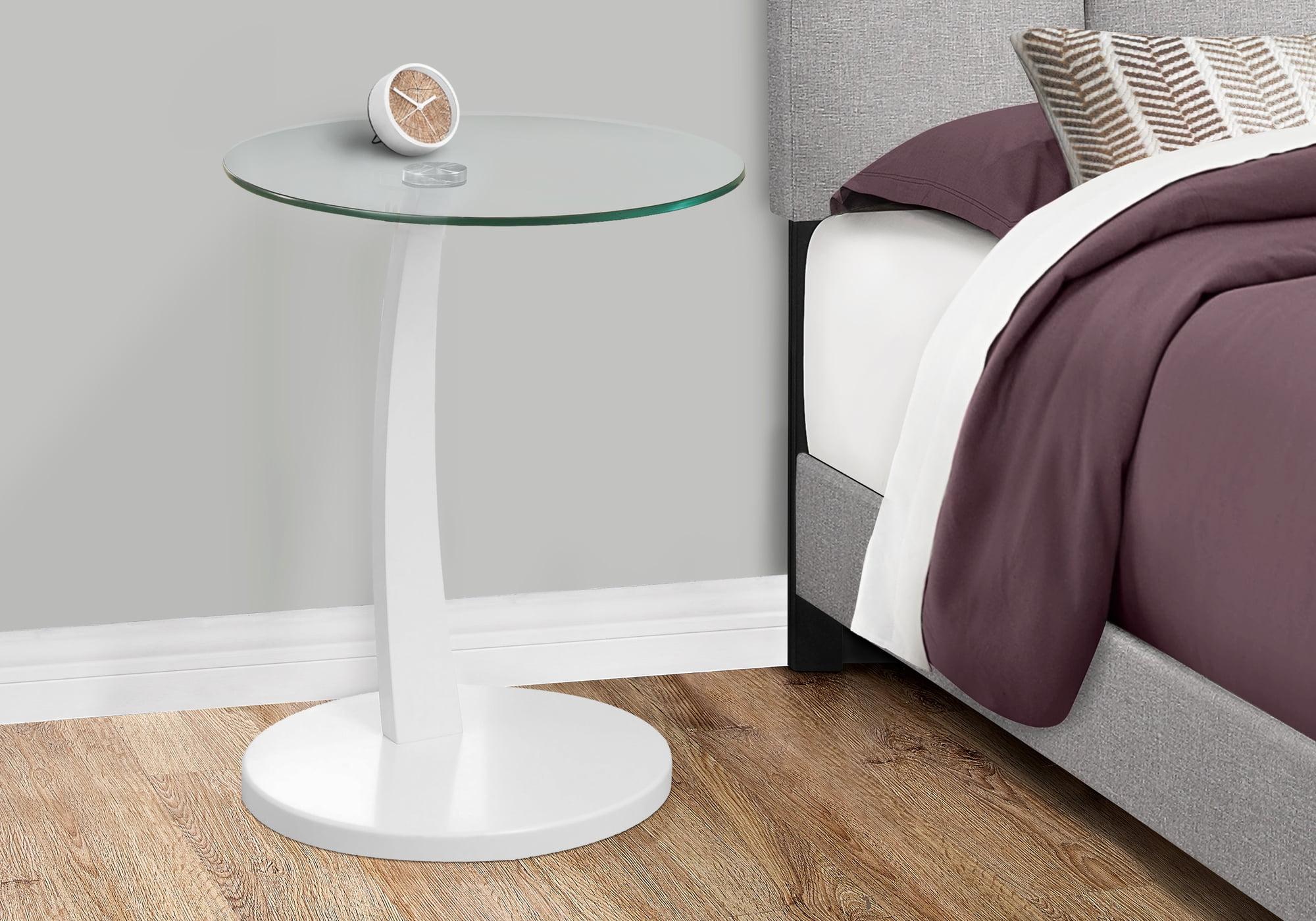 Contemporary White Bentwood 17.75" Round Accent Table with Tempered Glass Top